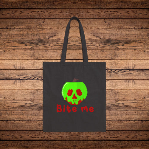 Bite Me Poison Apple Snow White Evil Queen Cotton Canvas Halloween Tote Bag