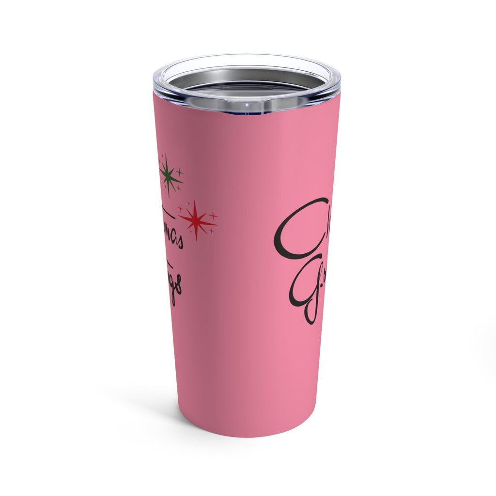 Christmas Greetings Starburst Retro Mid Century Pink Christmas Style Stainless Steel Tumbler 20oz