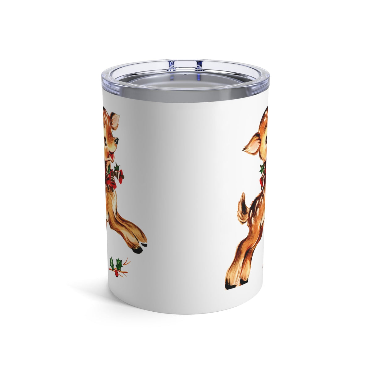 Reindeer With Holly Retro Christmas Print Stainless Steel Tumbler 10oz