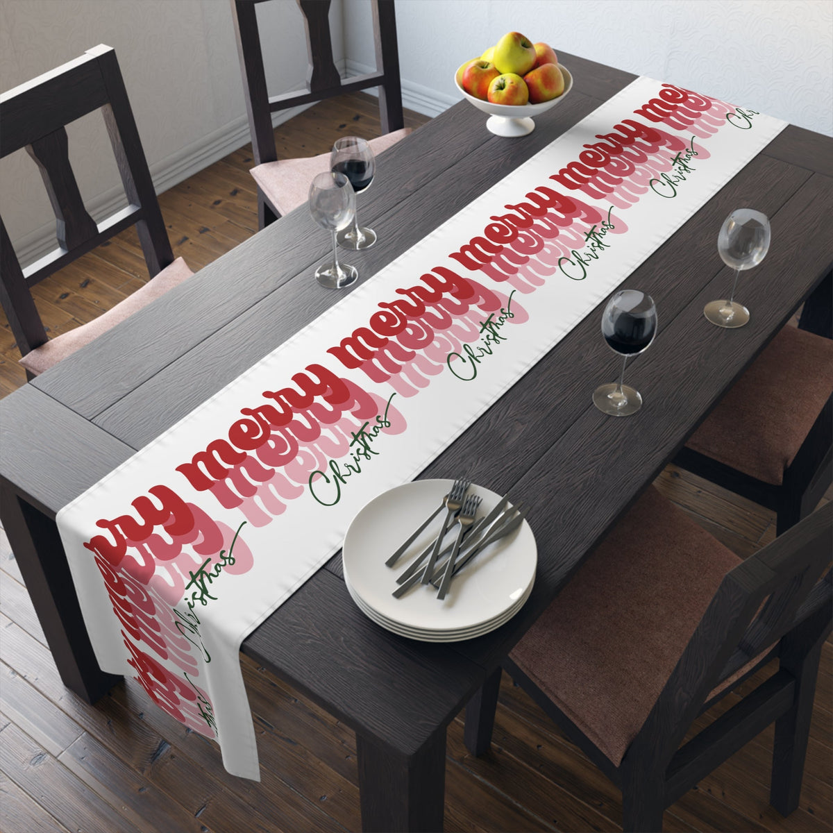 Merry Merry Merry Christmas Retro Style Christmas Print Home Decor Cotton Poly Table Runner