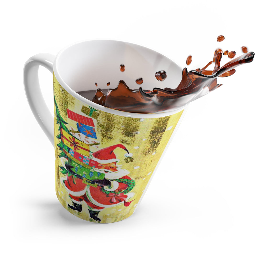 Santa With Presents Yellow Mid Century Retro Christmas Print Latte Coffee Mug