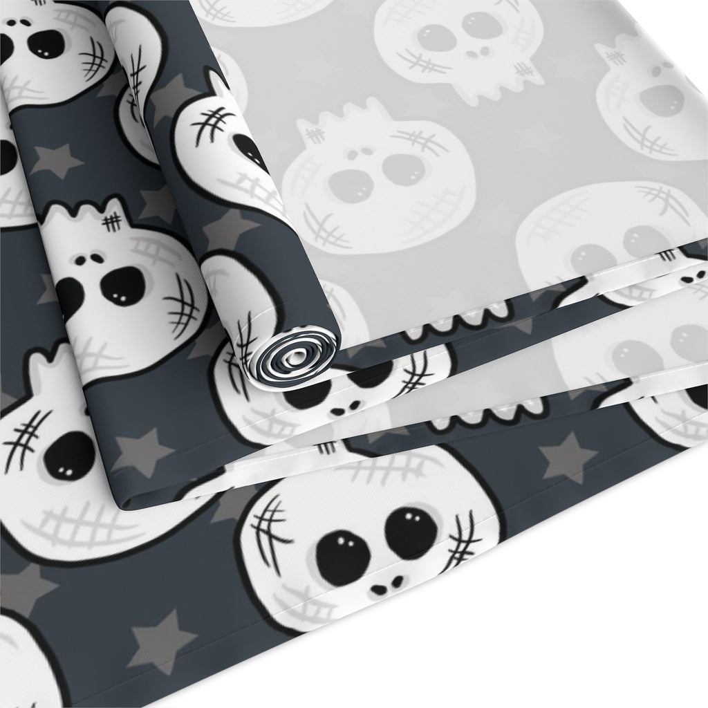 Skulls And Stars Cute Halloween Print Fall Autumn Decor Purple Cotton Poly Table Runner