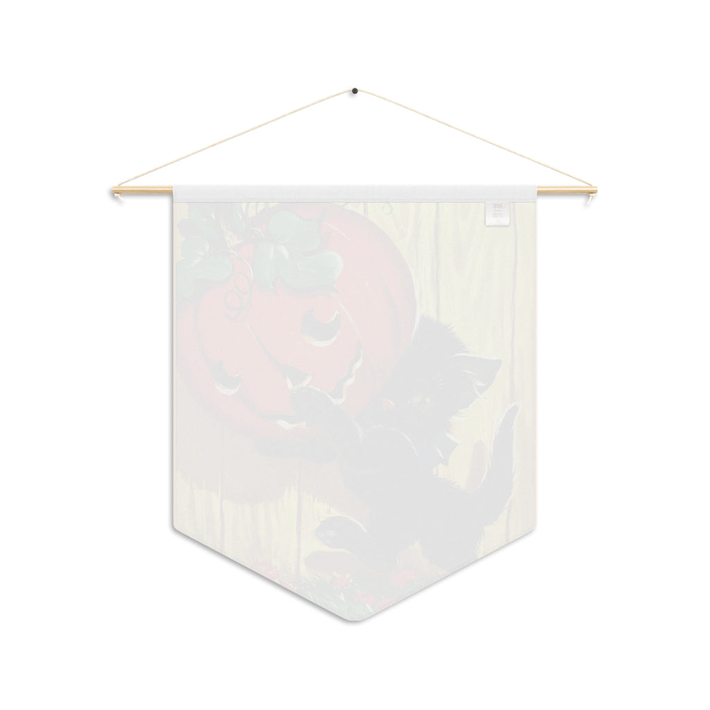 Cute Black Cat Pumpkin Jack O Lantern Retro Halloween Print Wall Hanging Banner Flag