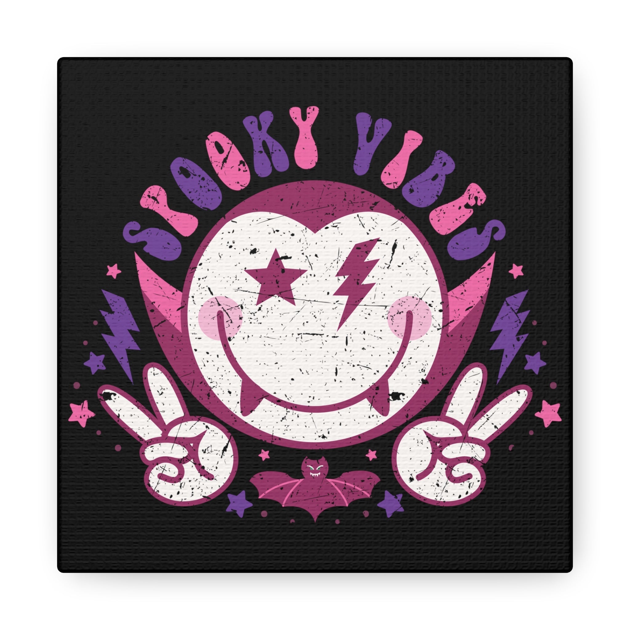 Spooky Vibes Distressed Style Halloween Print Canvas Gallery Wrap