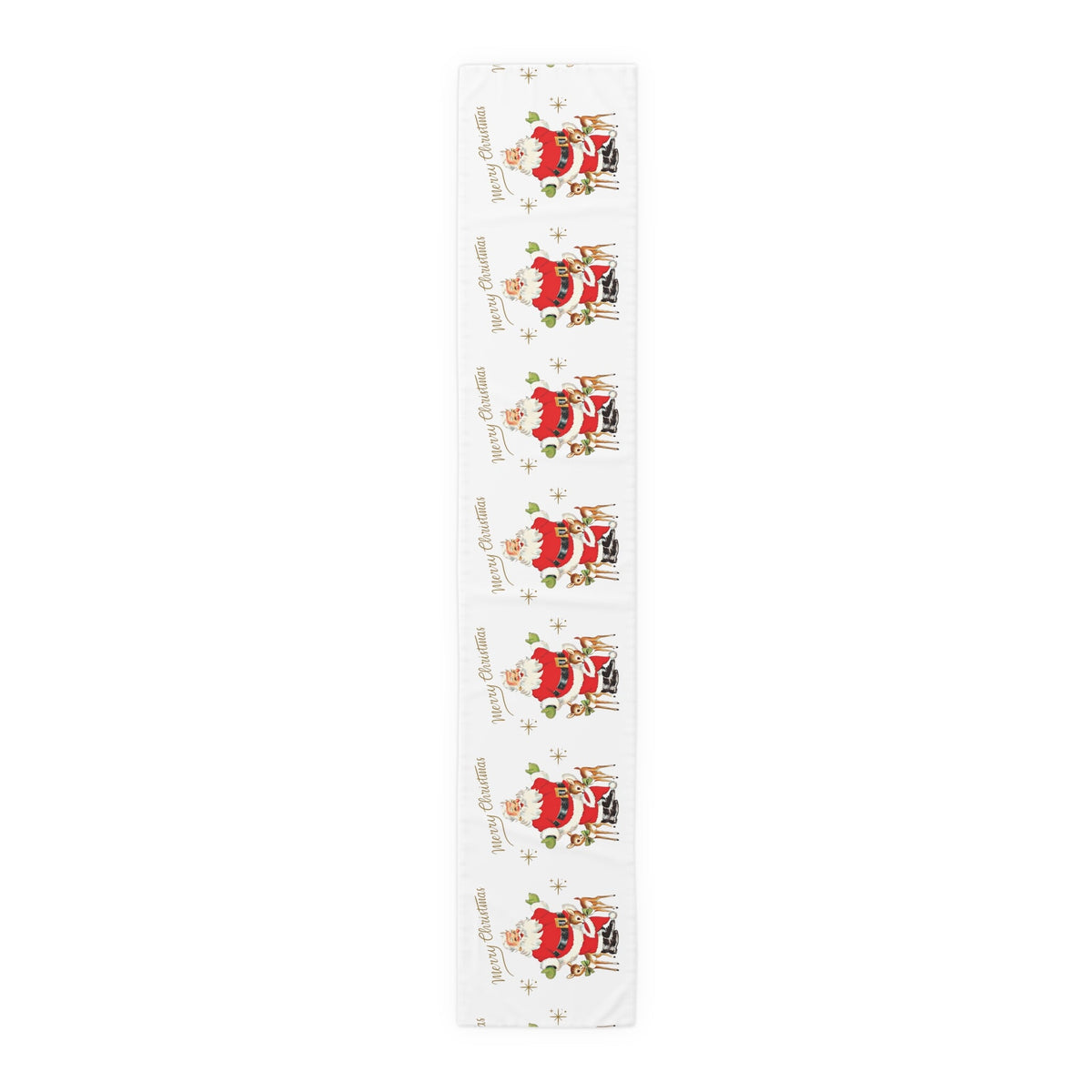 Merry Christmas Santa Reindeer Gold Stars Retro Christmas Table Runner