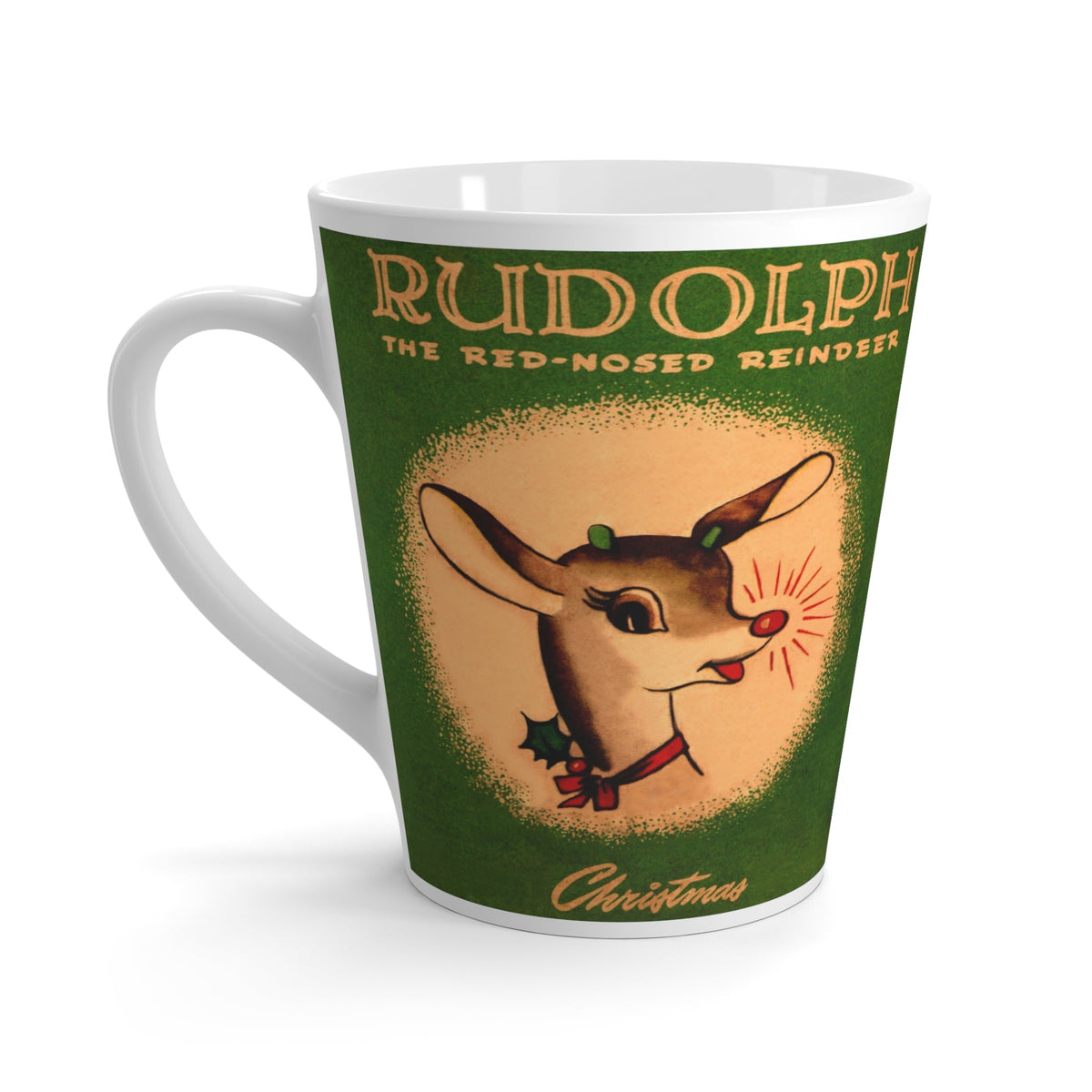 Rudolph The Red Nosed Reindeer Mid Century Retro Christmas Print Latte Coffee Mug