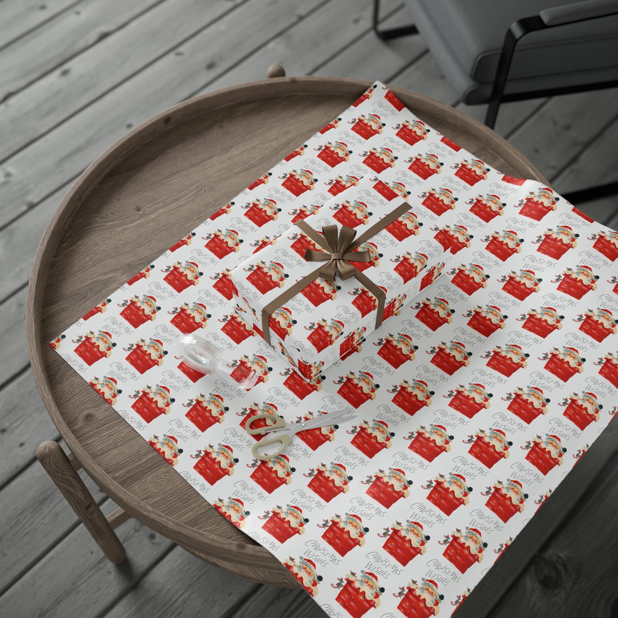 Christmas Wishes Santa In Chimney Mid Century Retro Christmas Style Holiday Gift Wrap Paper - Glossy Or Matte