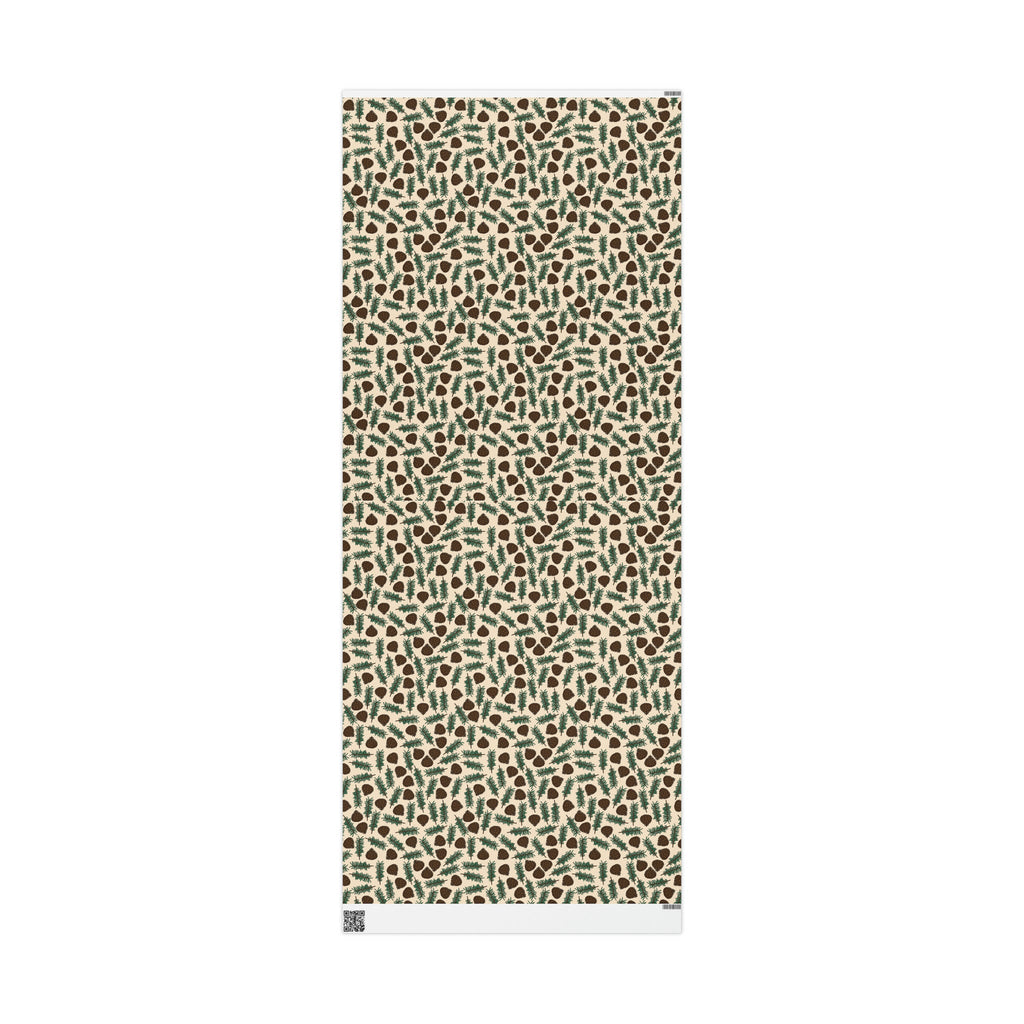 Pinecones With Sprigs Of Pine Cute Winter Christmas Print Holiday Gift Wrap Paper - Glossy Or Matte