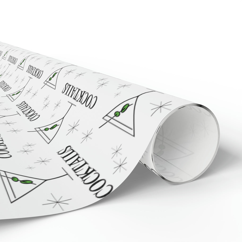 Martini Cocktails Stars Atomic Mid Century Retro Print Holiday Gift Wrap Paper - Glossy Or Matte