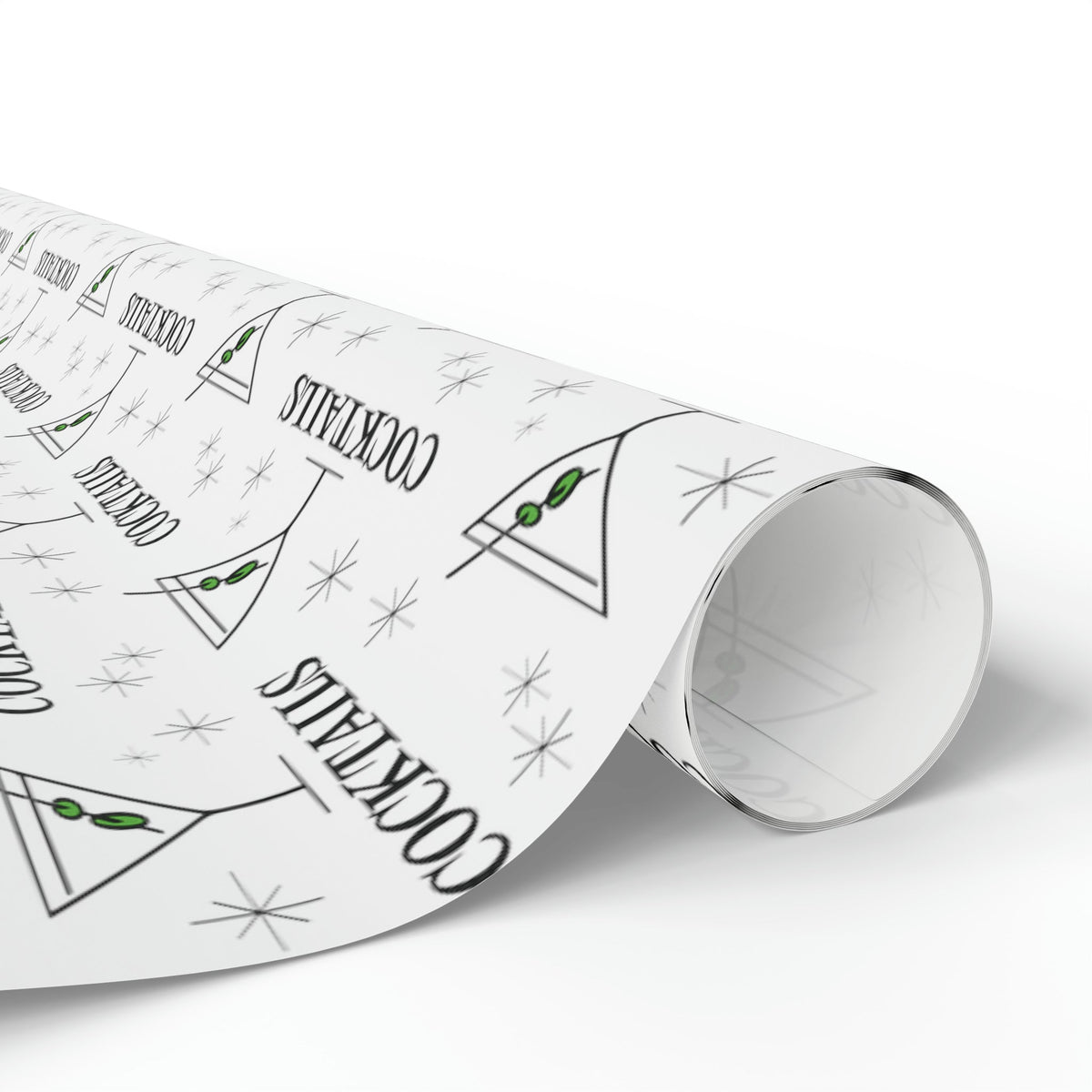 Martini Cocktails Stars Atomic Mid Century Retro Print Holiday Gift Wrap Paper - Glossy Or Matte