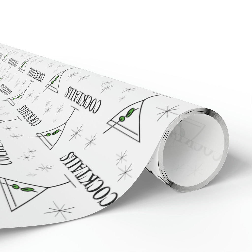 Martini Cocktails Stars Atomic Mid Century Retro Print Holiday Gift Wrap Paper - Glossy Or Matte