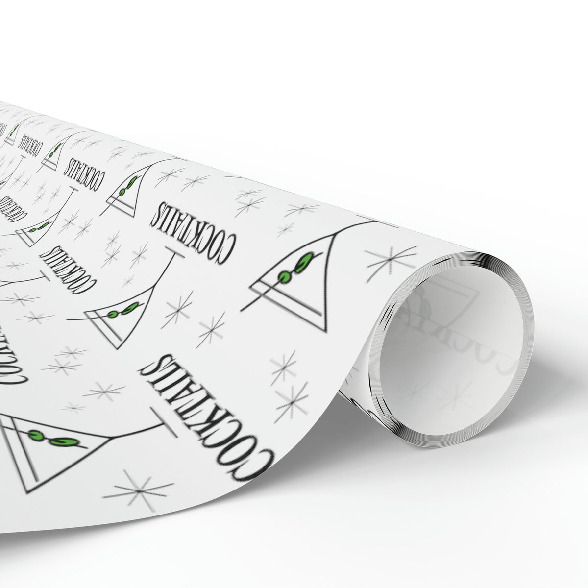 Martini Cocktails Stars Atomic Mid Century Retro Print Holiday Gift Wrap Paper - Glossy Or Matte