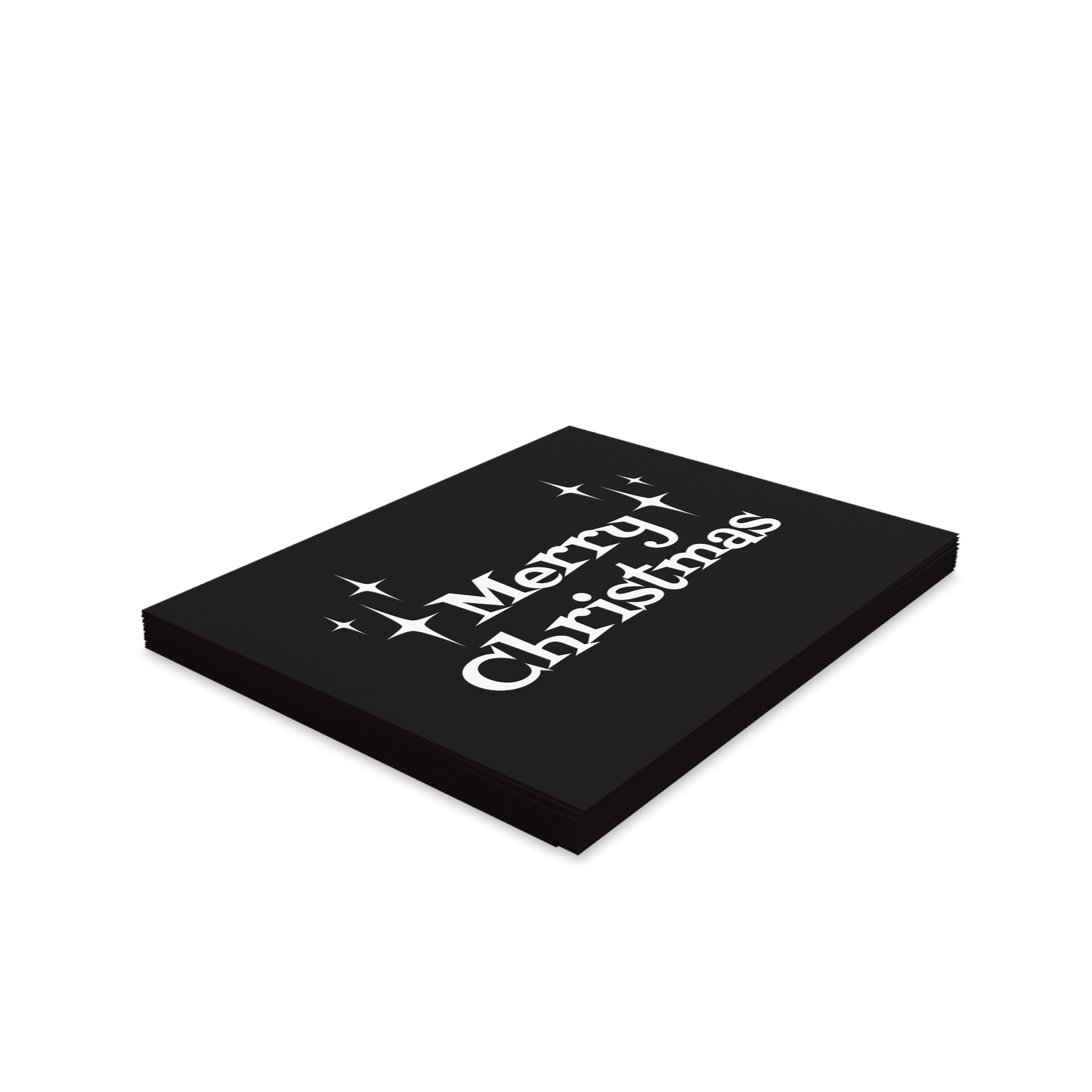 Merry Christmas Starburst Atomic Mid Century Retro Christmas Style Black And White Matte Greeting Cards (8, 16, and 24 pcs)