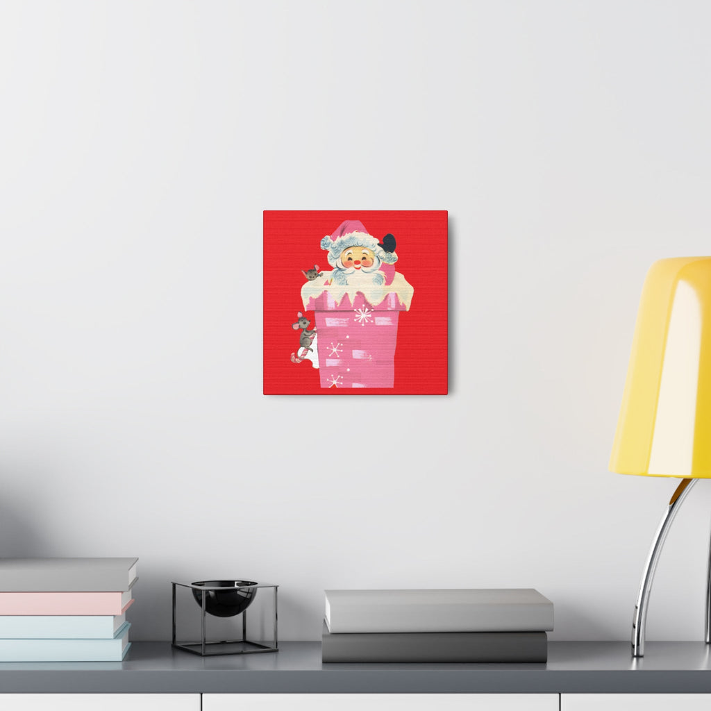 Santa In Chimney With Mice Mid Century Retro Christmas Canvas Gallery Wrap