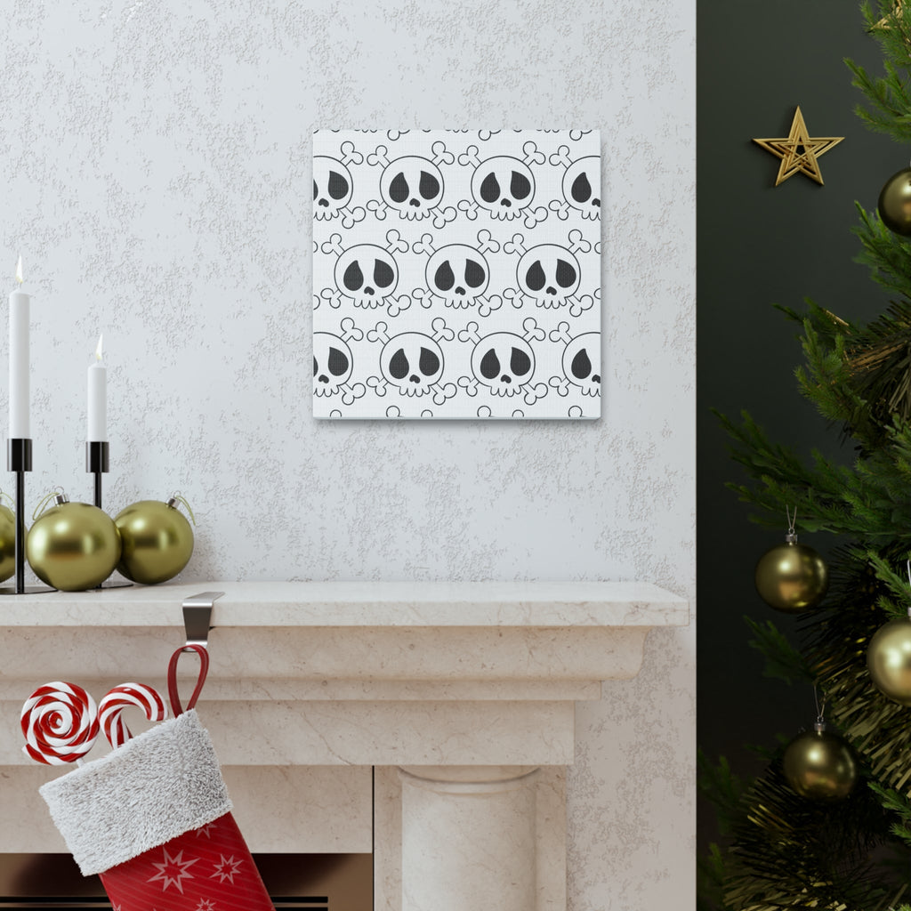 Cute Skulls Halloween Black And White Print Canvas Gallery Wrap