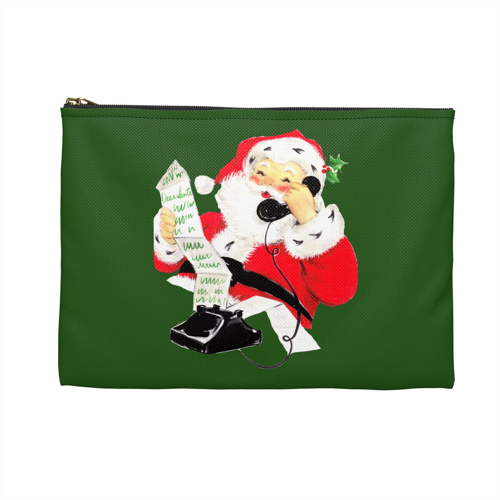 Santa Checking His List On Telephone Mid Century Retro Christmas Print Accessory Polyester Pouch Travel Bag