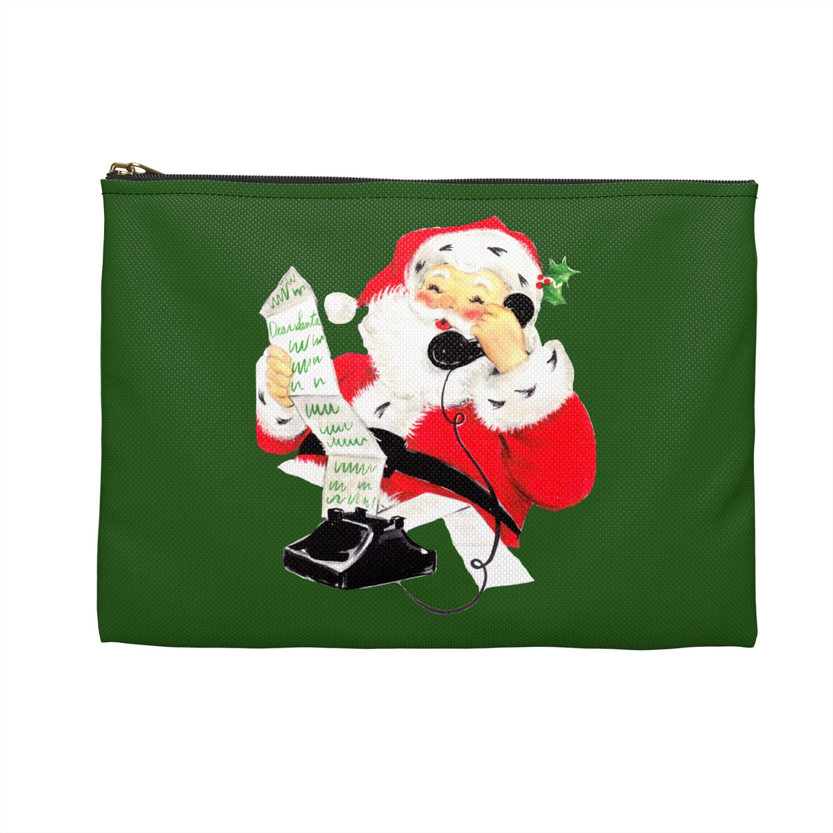 Santa Checking His List On Telephone Mid Century Retro Christmas Print Accessory Polyester Pouch Travel Bag