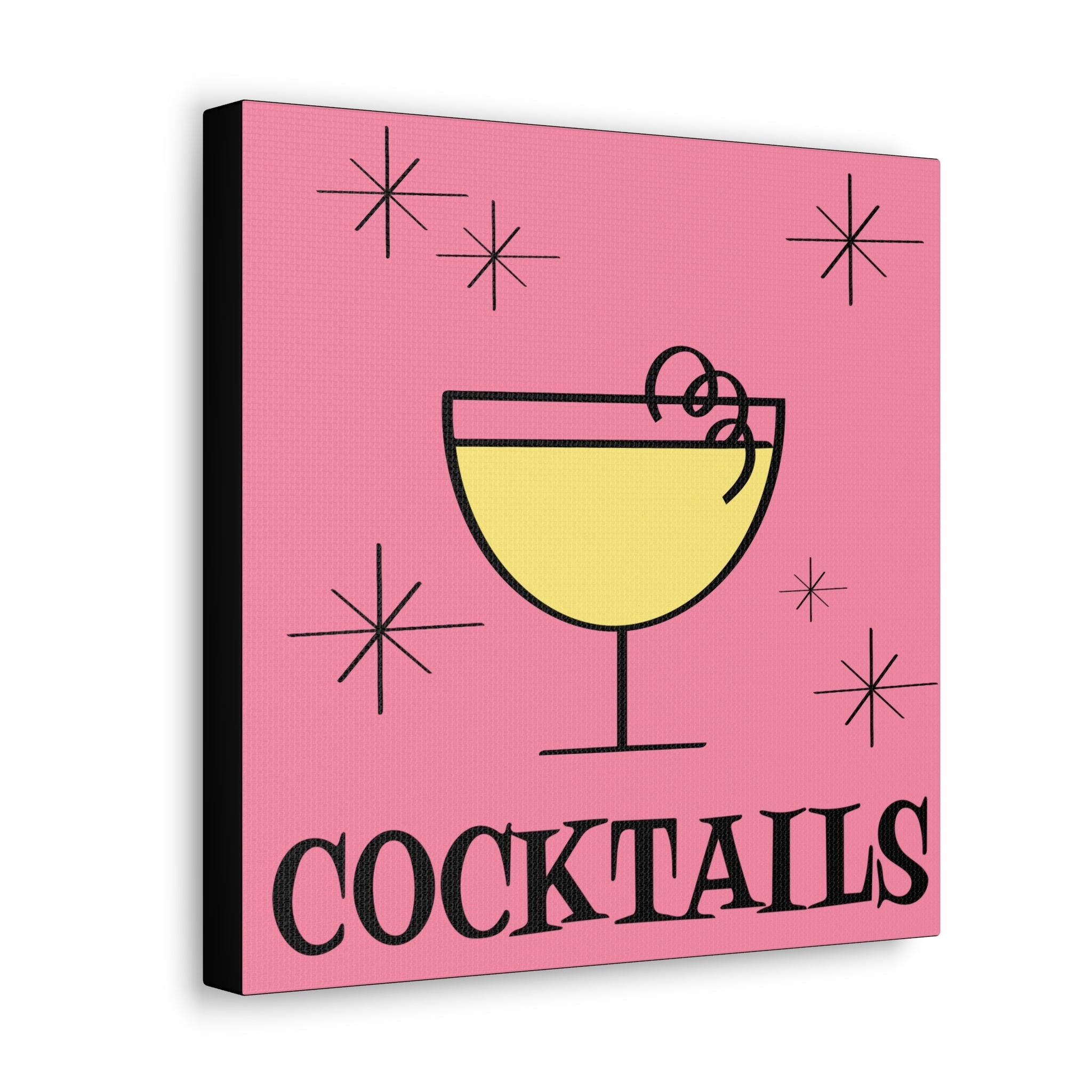 Cocktails Pink Mid Century Retro Design Pink Canvas Gallery Wrap