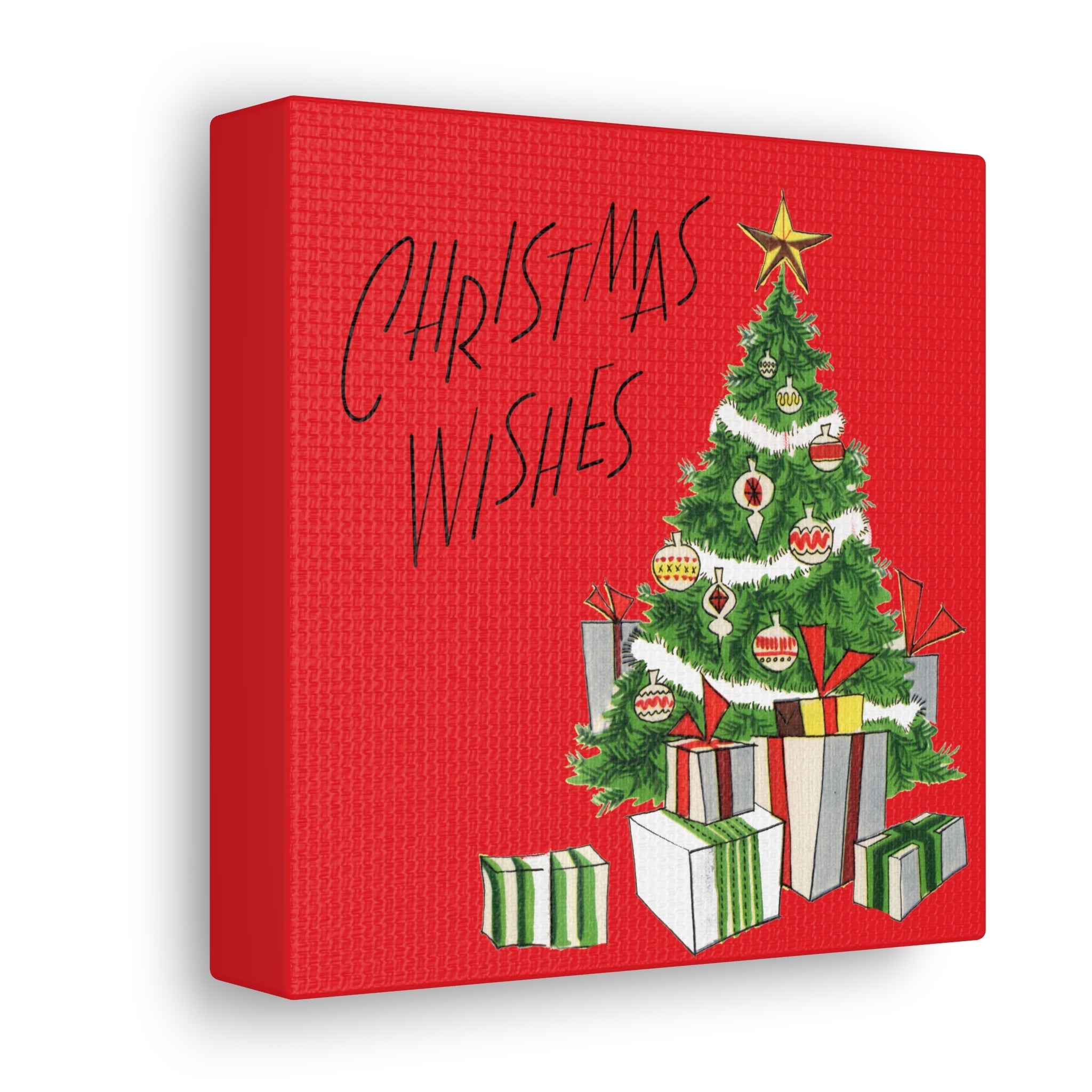Christmas Wishes Christmas Tree Mid Century Retro Christmas Print Canvas Gallery Wrap