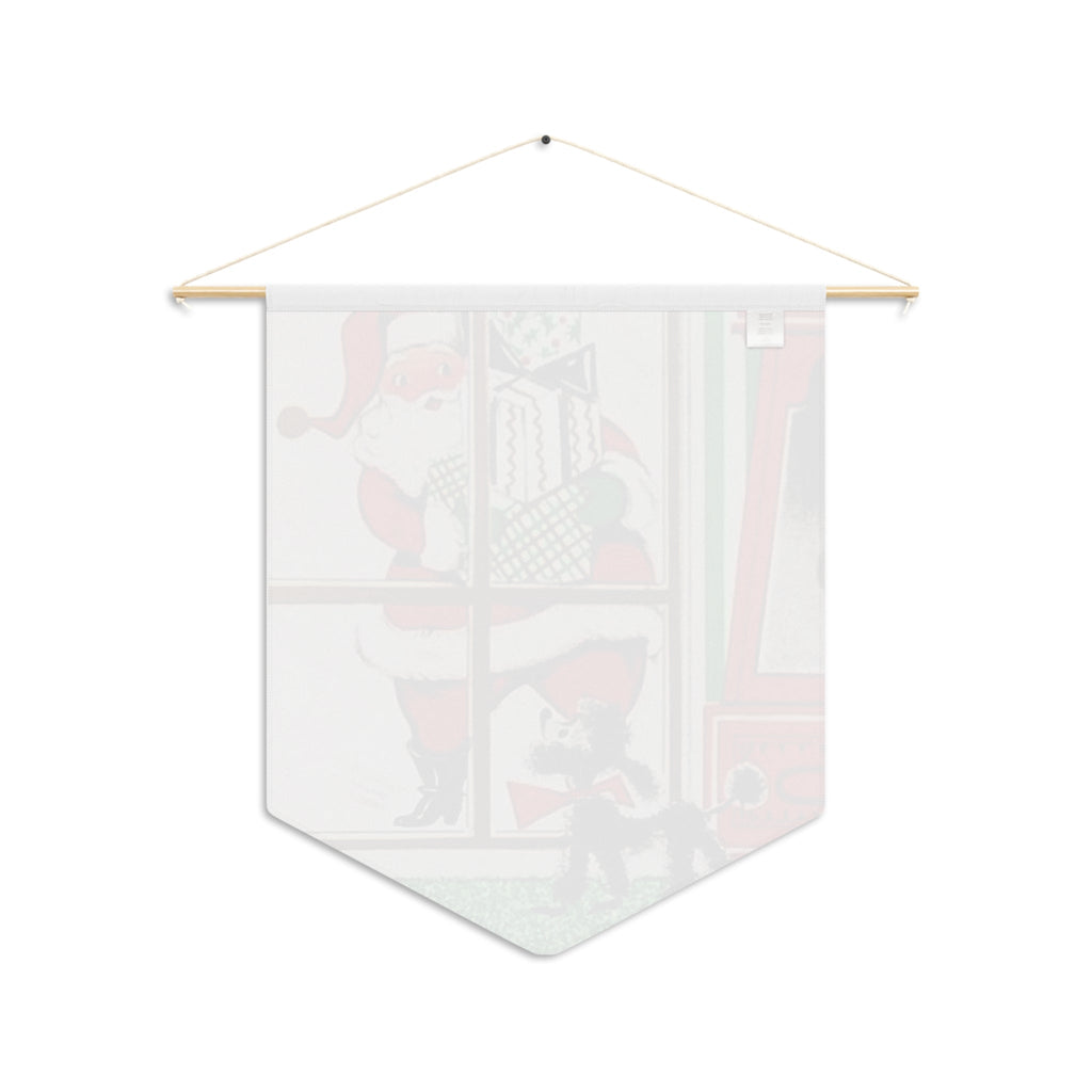 Santa With Presents And Little Black Poodle Retro Christmas Print Wall Hanging Banner Flag