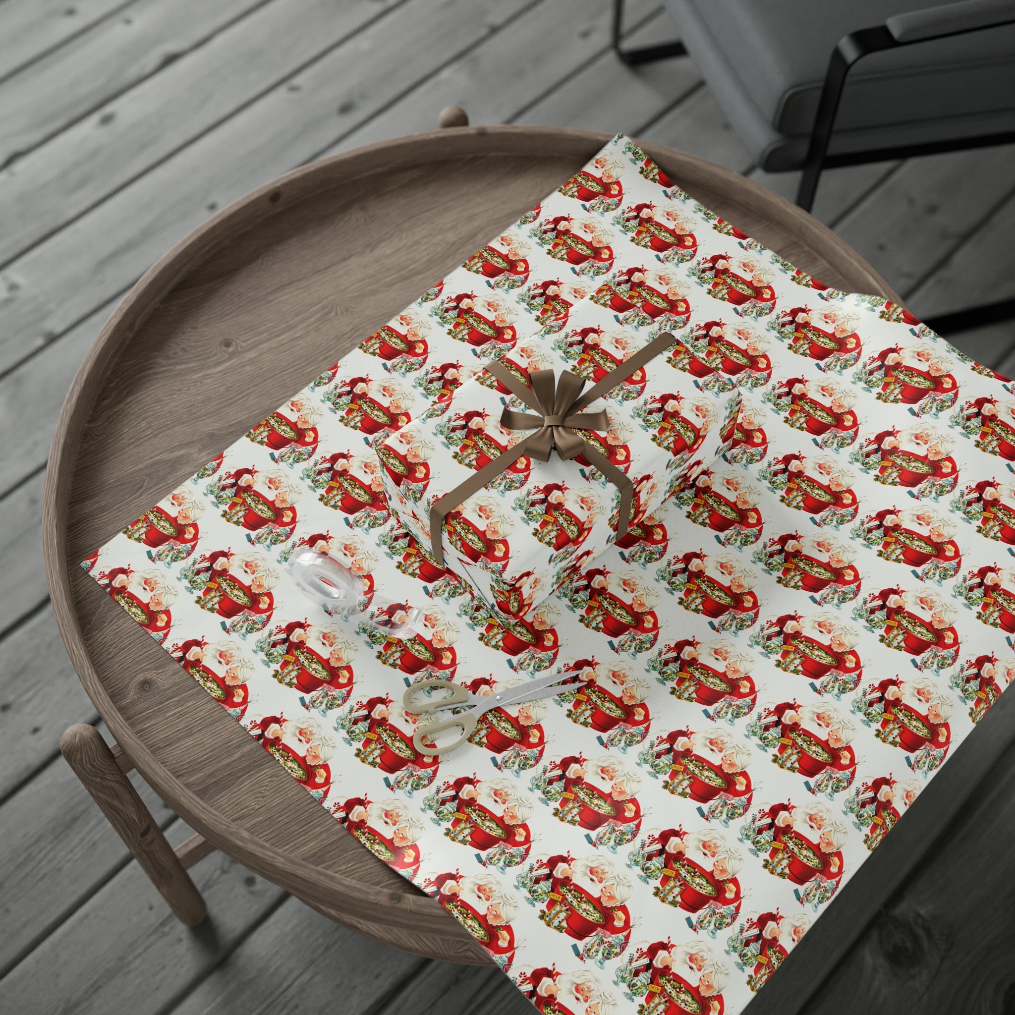Santa And Mrs Claus Making Christmas Cheer Retro Holiday Gift Wrap Paper - Glossy Or Matte