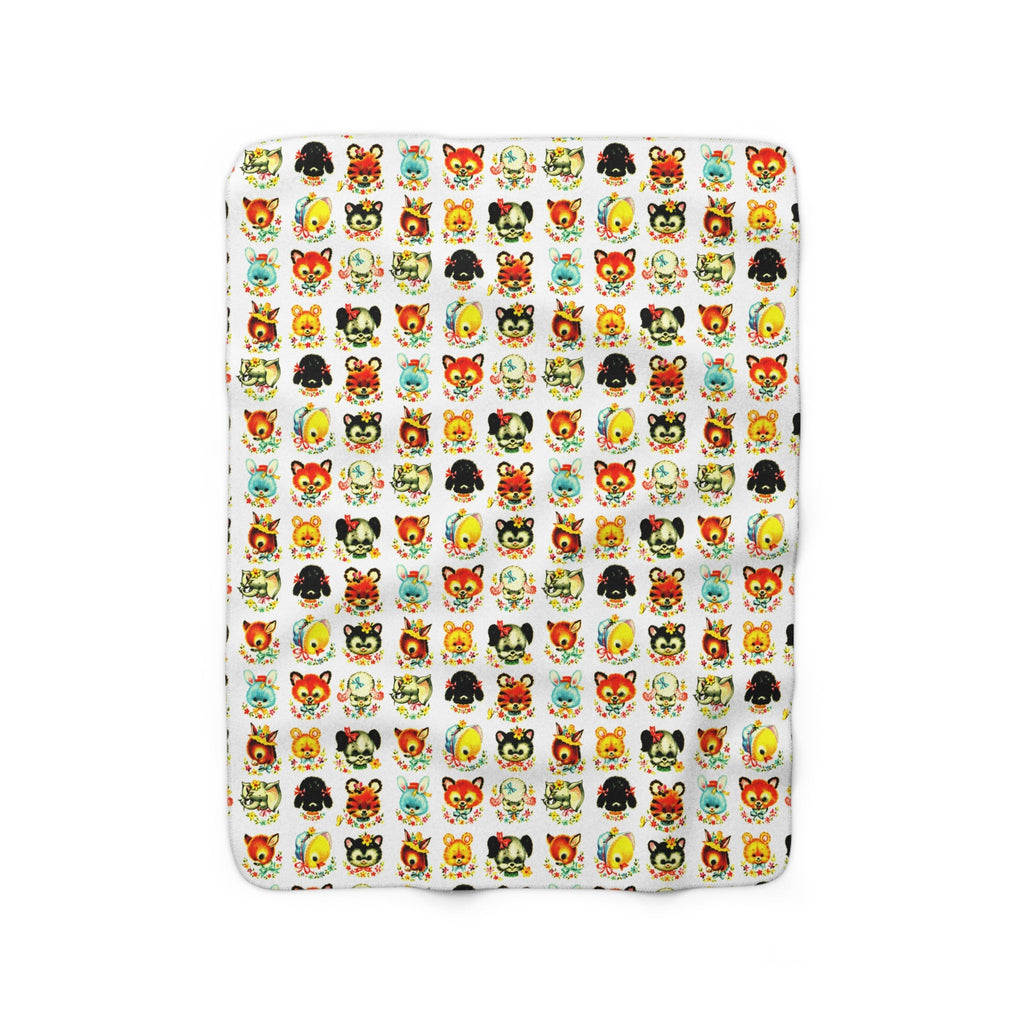 Cute Retro Animals Mid Century Retro Print Sherpa Fleece Blanket
