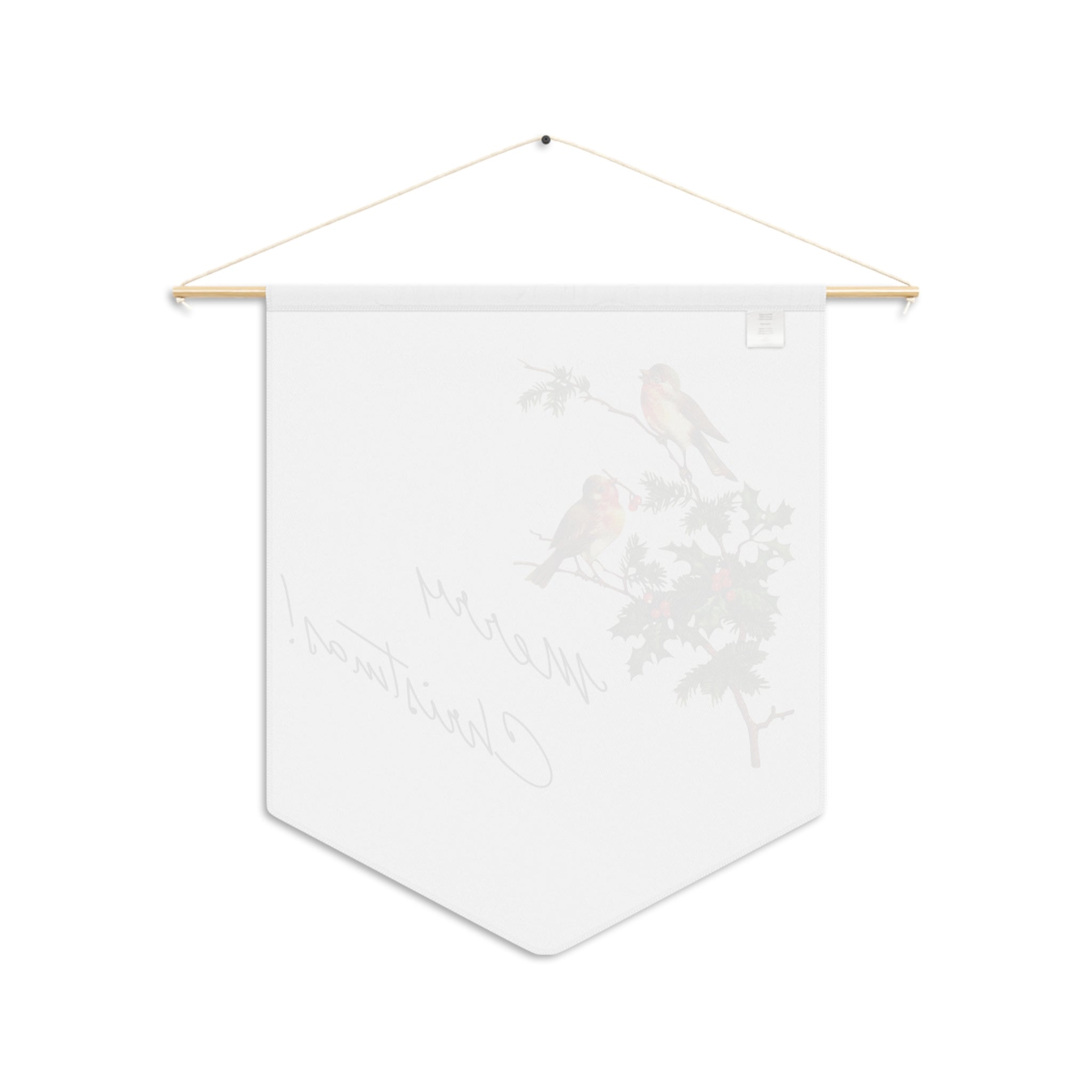 Merry Christmas Birds With Holly Retro Mid Century Christmas Print Wall Hanging Banner Flag
