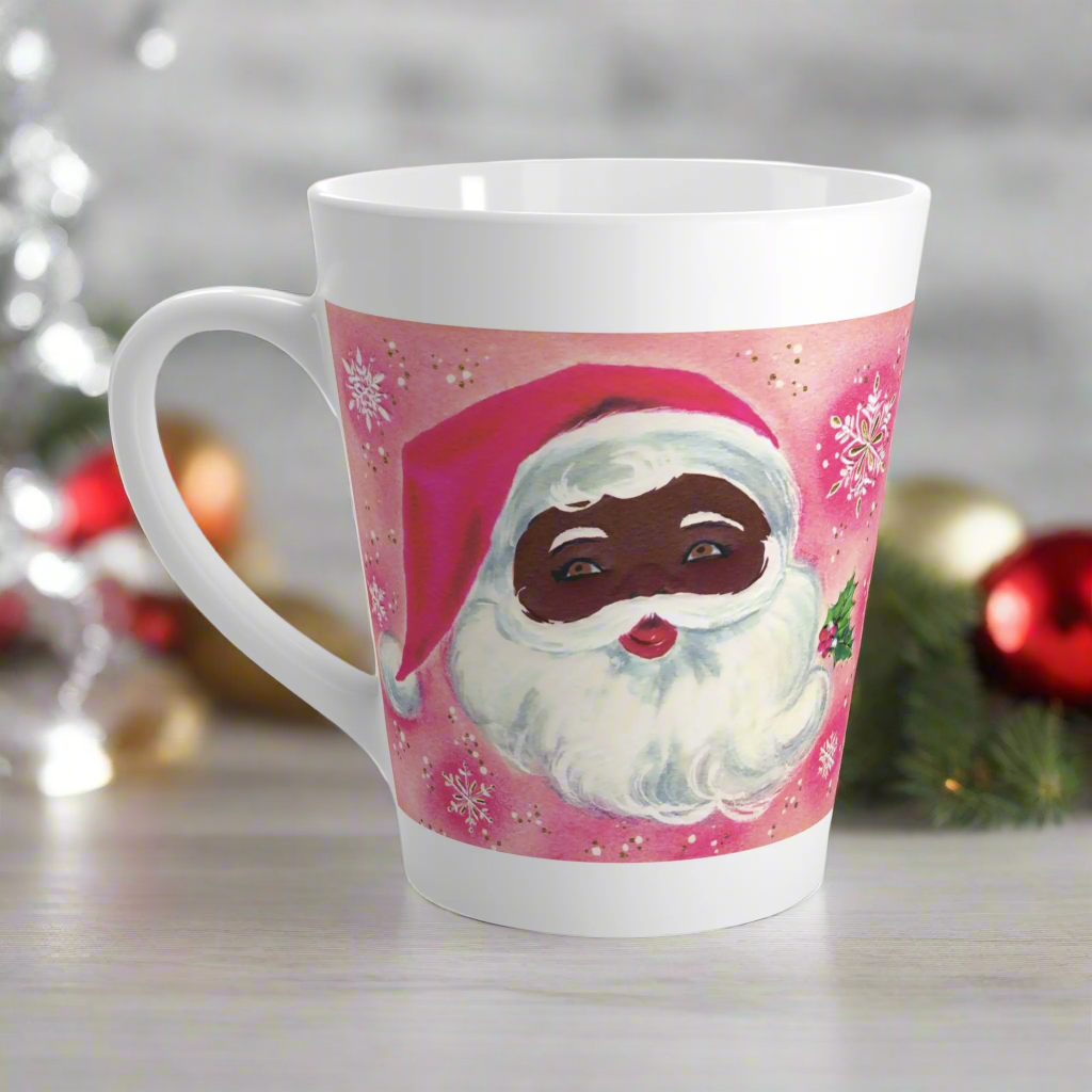 Pink Santa Mid Century Retro Christmas Print Latte Coffee Mug