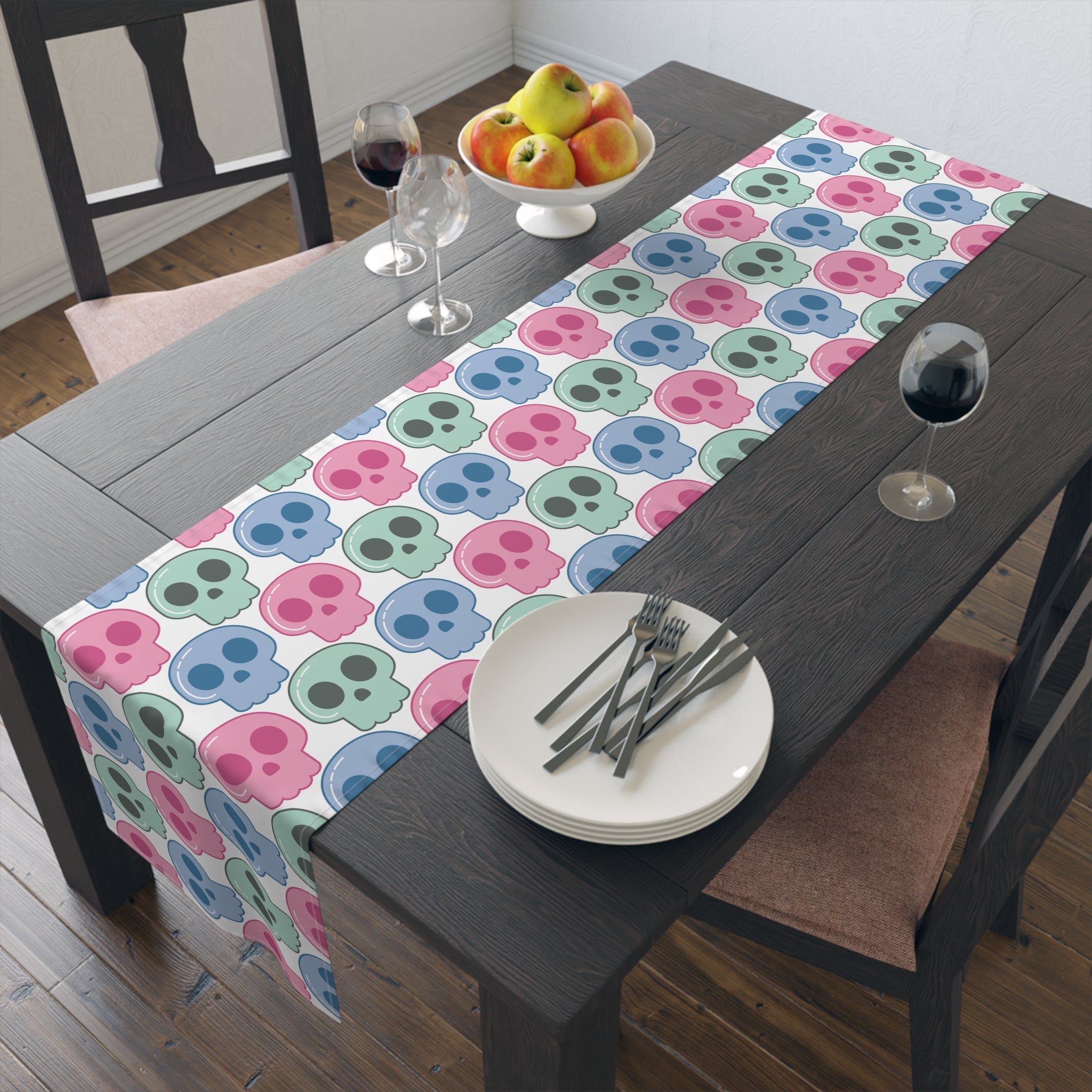 Pastel Goth Cute Halloween Skulls Home Decor Cotton Poly Table Runner