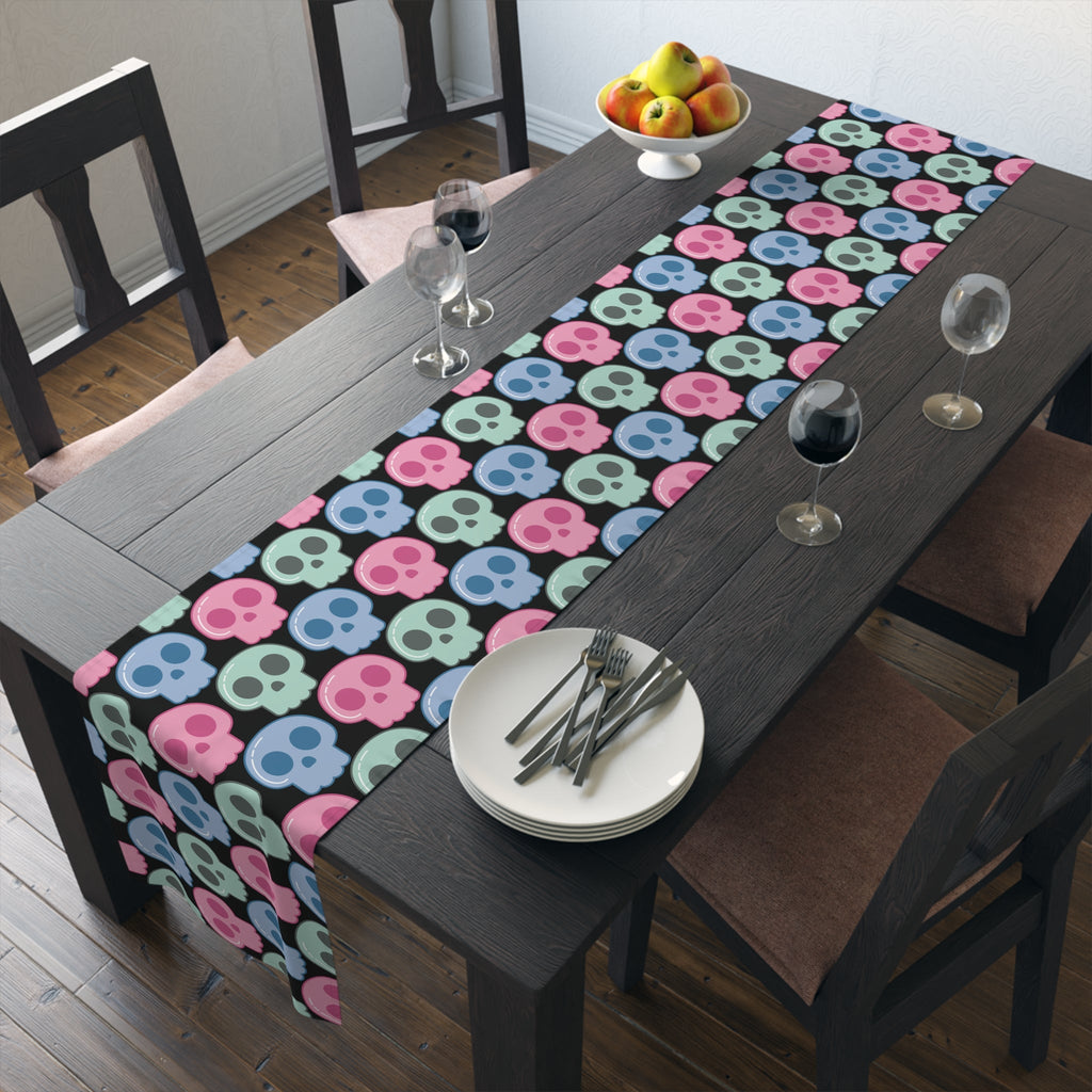 Pastel Goth Skulls Cute Halloween Black Decor Cotton Poly Table Runner