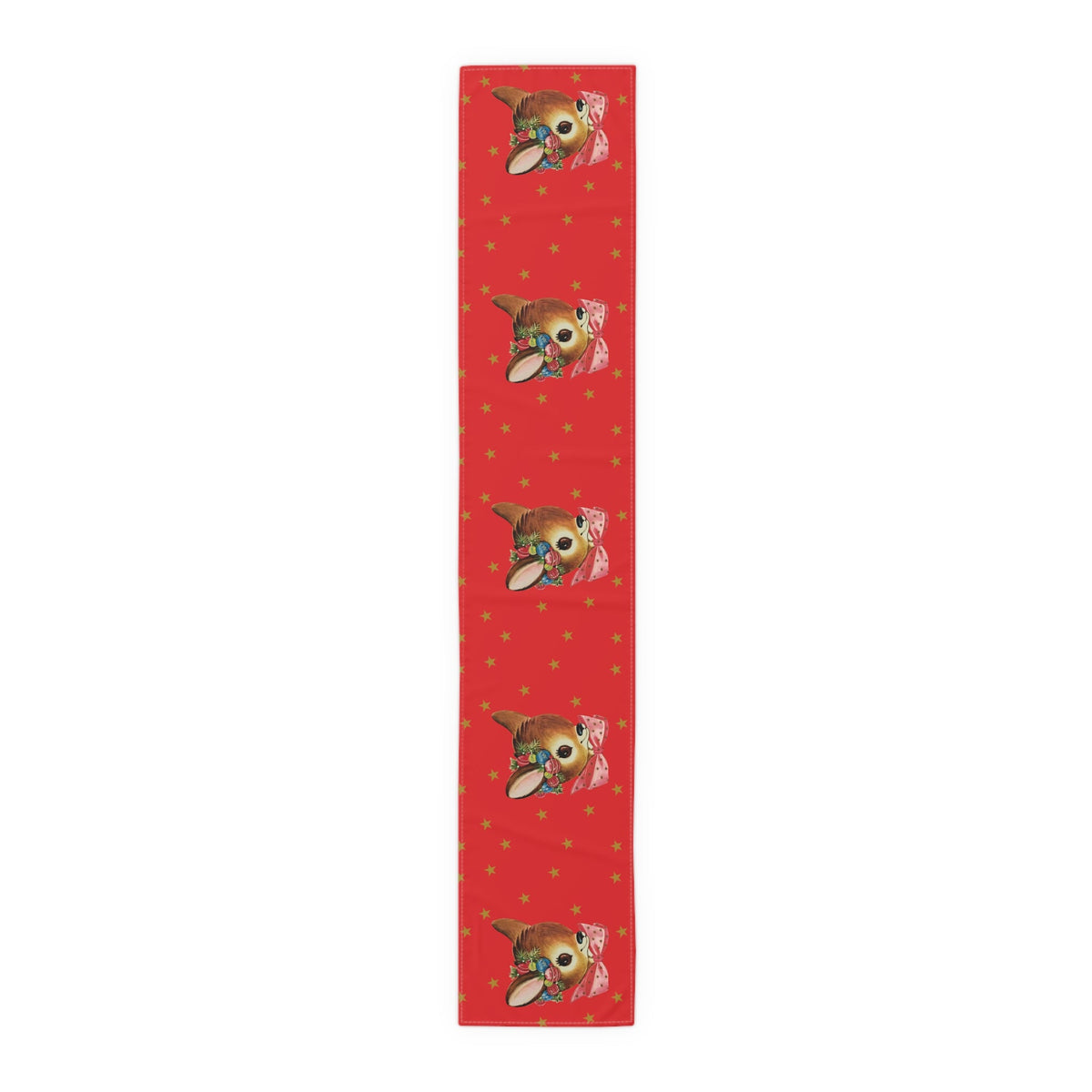 Reindeer Gold Stars Retro Red Christmas Print Home Decor Cotton Poly Table Runner