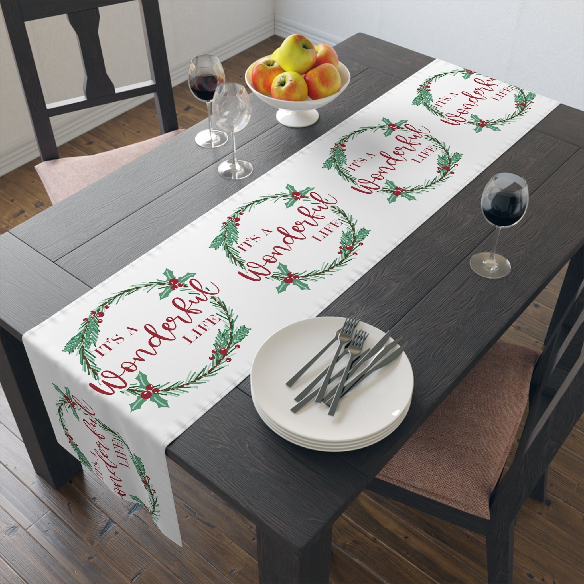 It's A Wonderful Life Christmas Print Home Decor Cotton Poly Table Runner