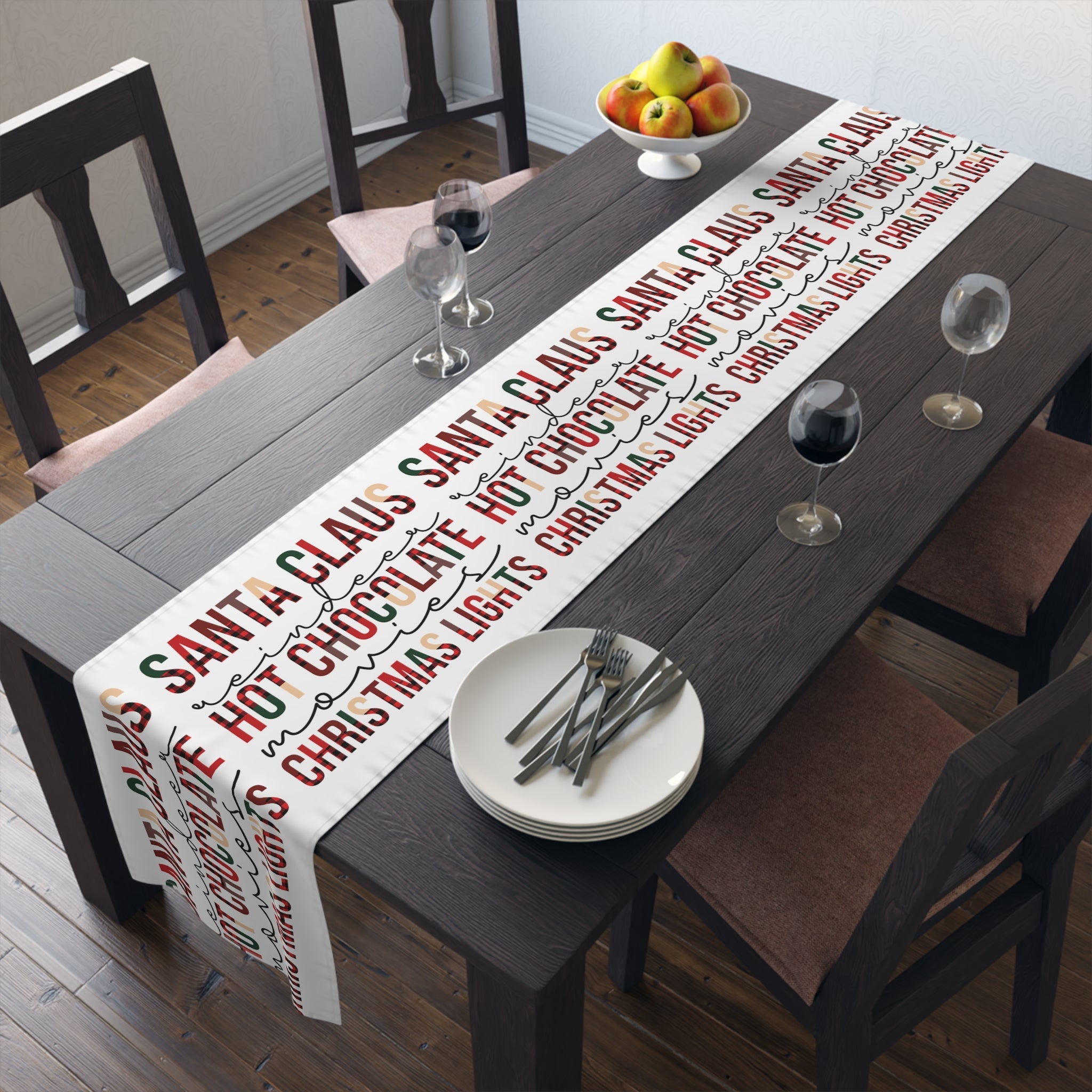 Santa Claus Reindeer Hot Chocolate Movies Christmas Lights Christmas Print Home Decor Cotton Poly Table Runner