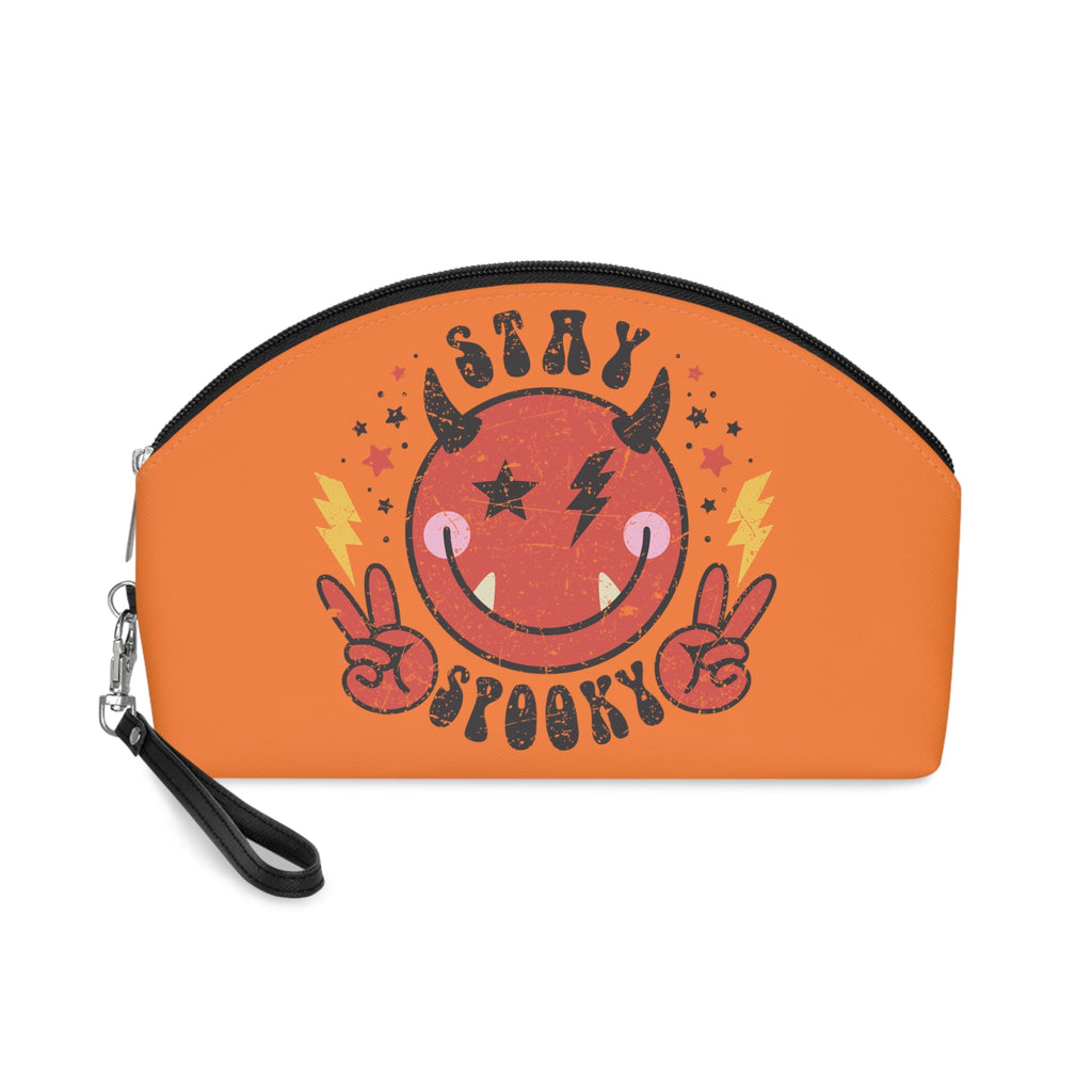 Stay Spooky Cute Devil Orange Halloween Travel Cosmetic Makeup Bag