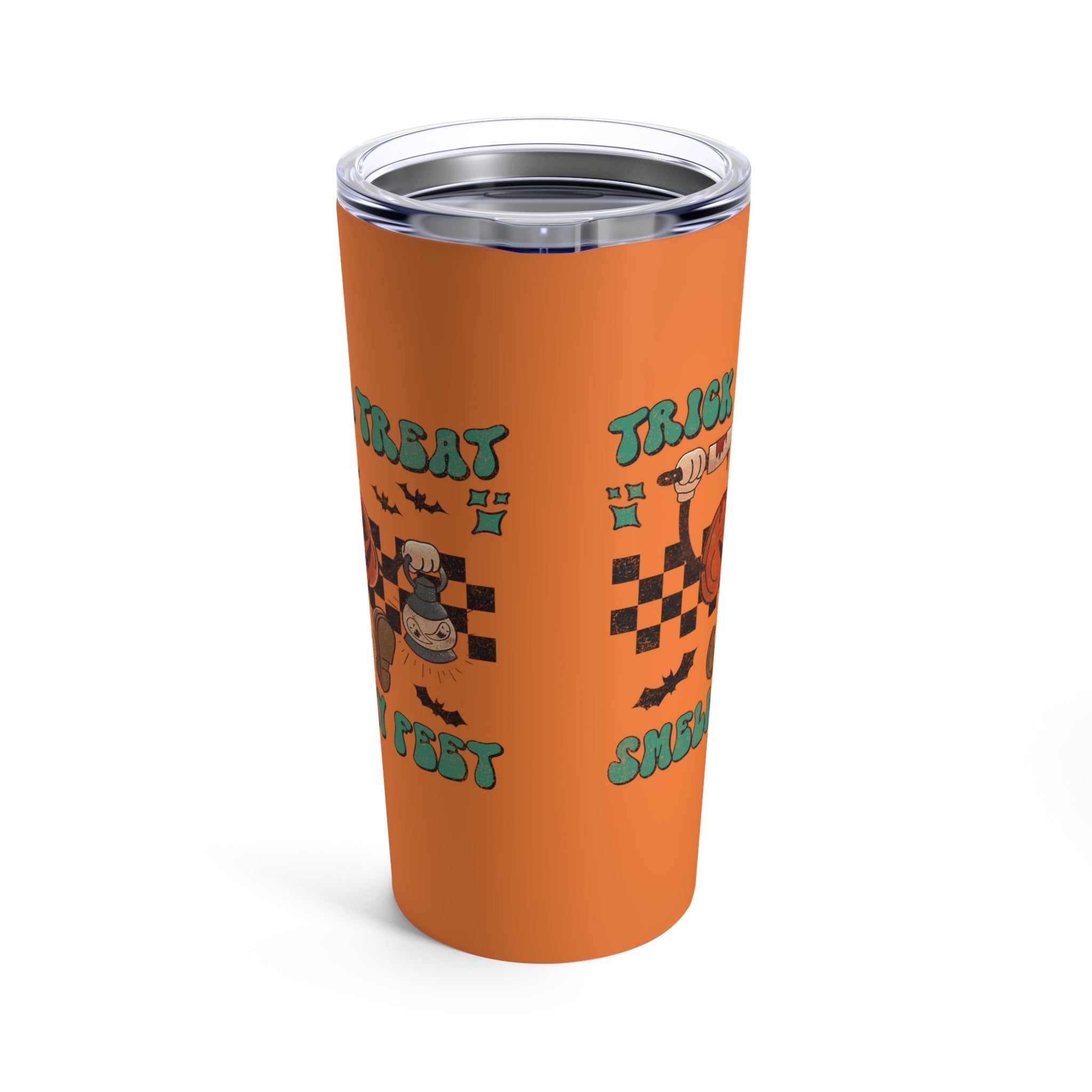Trick Or Treat Smell My Feet Jack O Lantern Distressed Halloween Print Orange Stainless Steel Tumbler 20oz