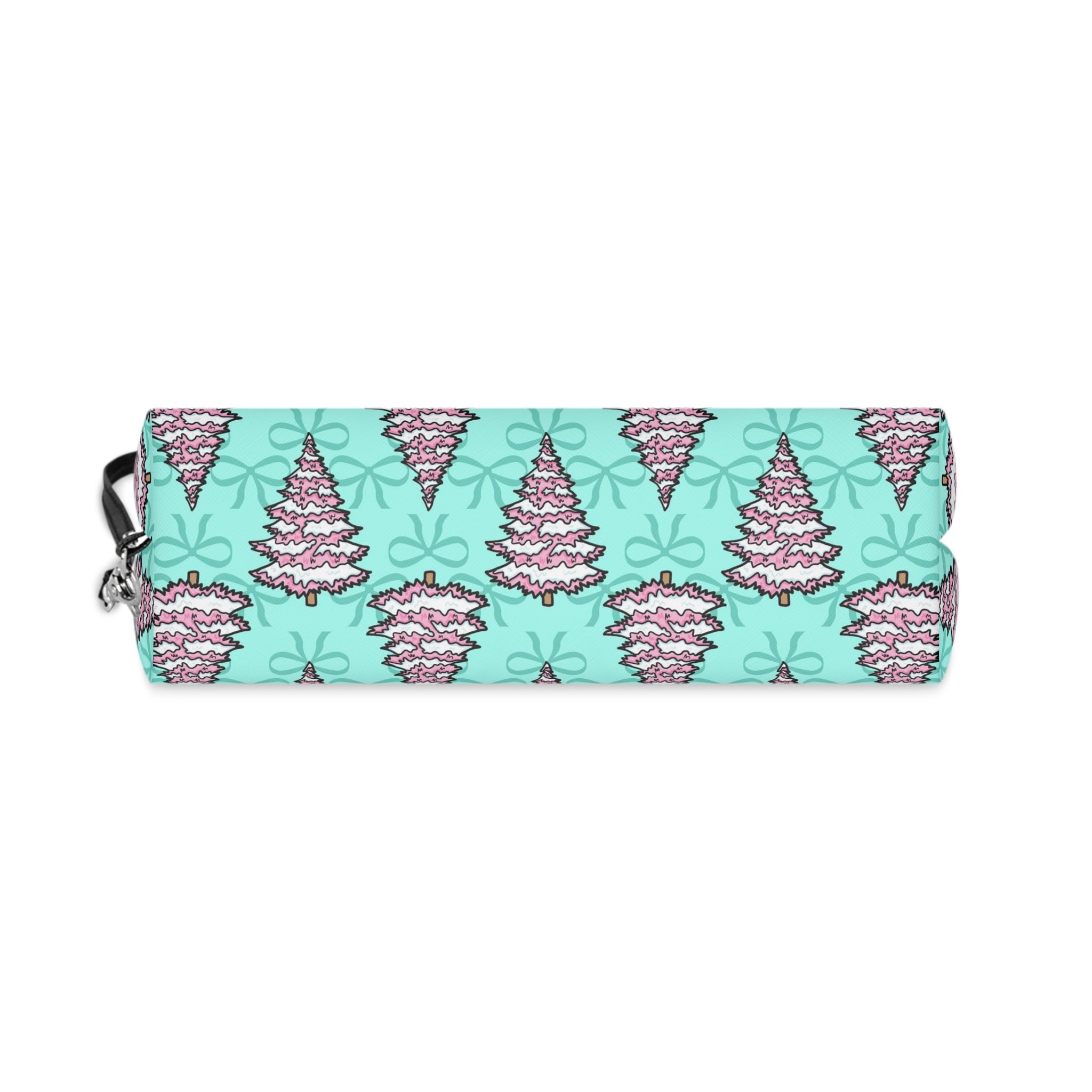 Pink Christmas Trees Bows Teal Christmas Cosmetic Travel Makeup Bag