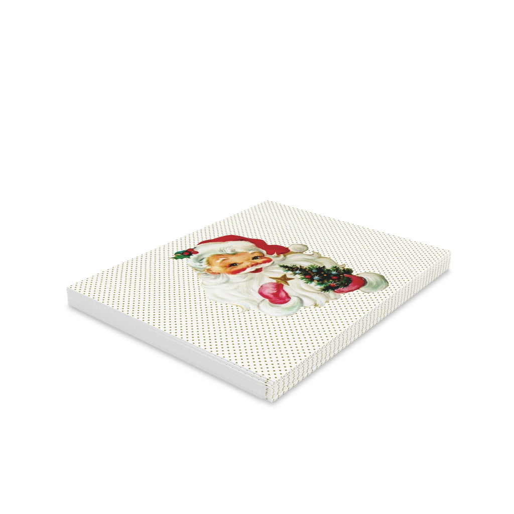 Santa With Little Christmas Tree Mid Century Retro Christmas Print Matte Greeting Cards (8, 16, and 24 pcs)