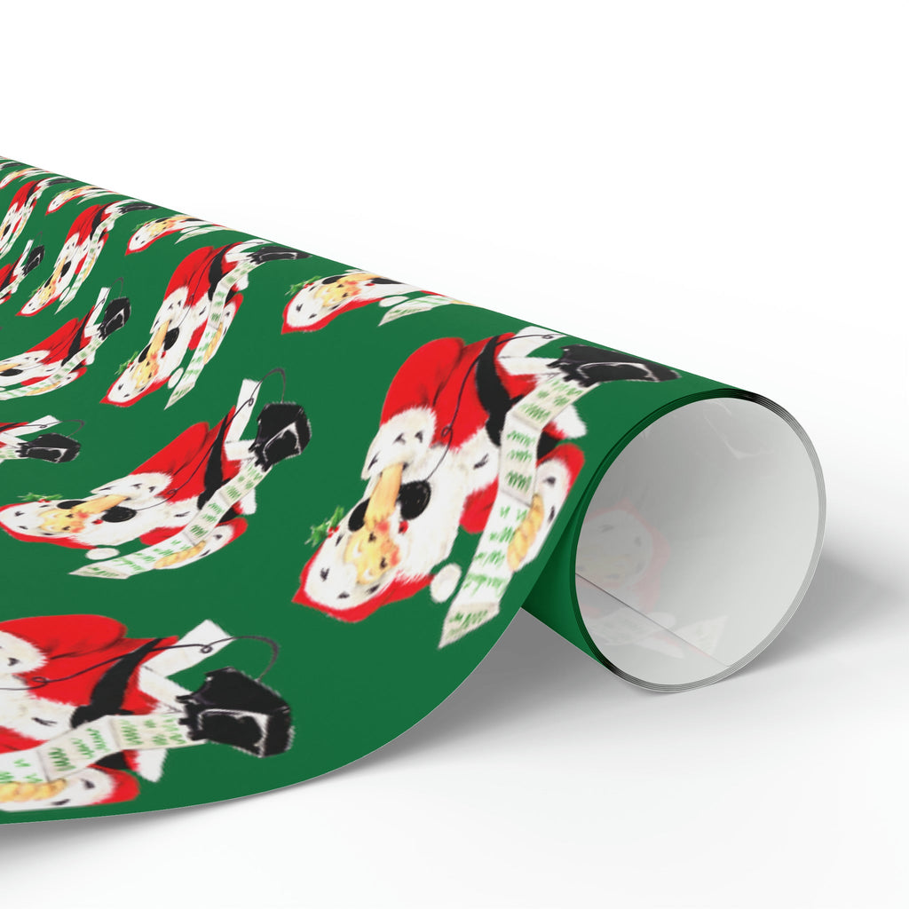 Santa Checking His List On Telephone Green Mid Century Retro Christmas Print Holiday Gift Wrap Paper - Glossy Or Matte