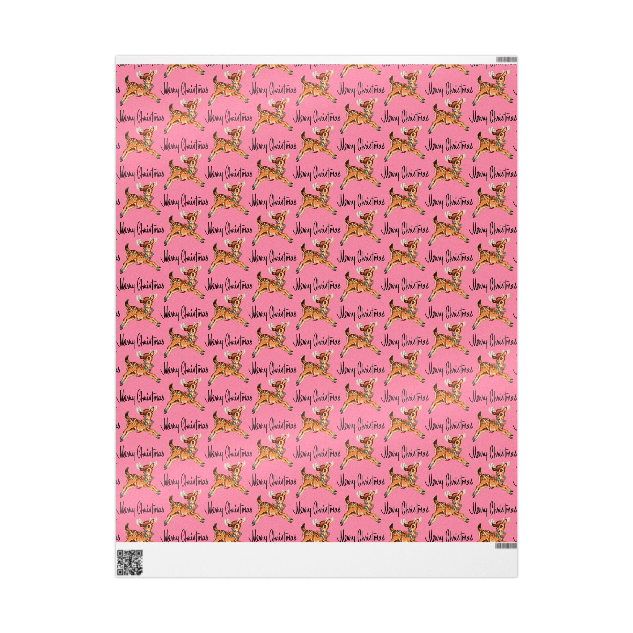 Merry Christmas Leaping Reindeer Pink Mid Century Retro Christmas Print Holiday Gift Wrap Paper - Glossy Or Matte