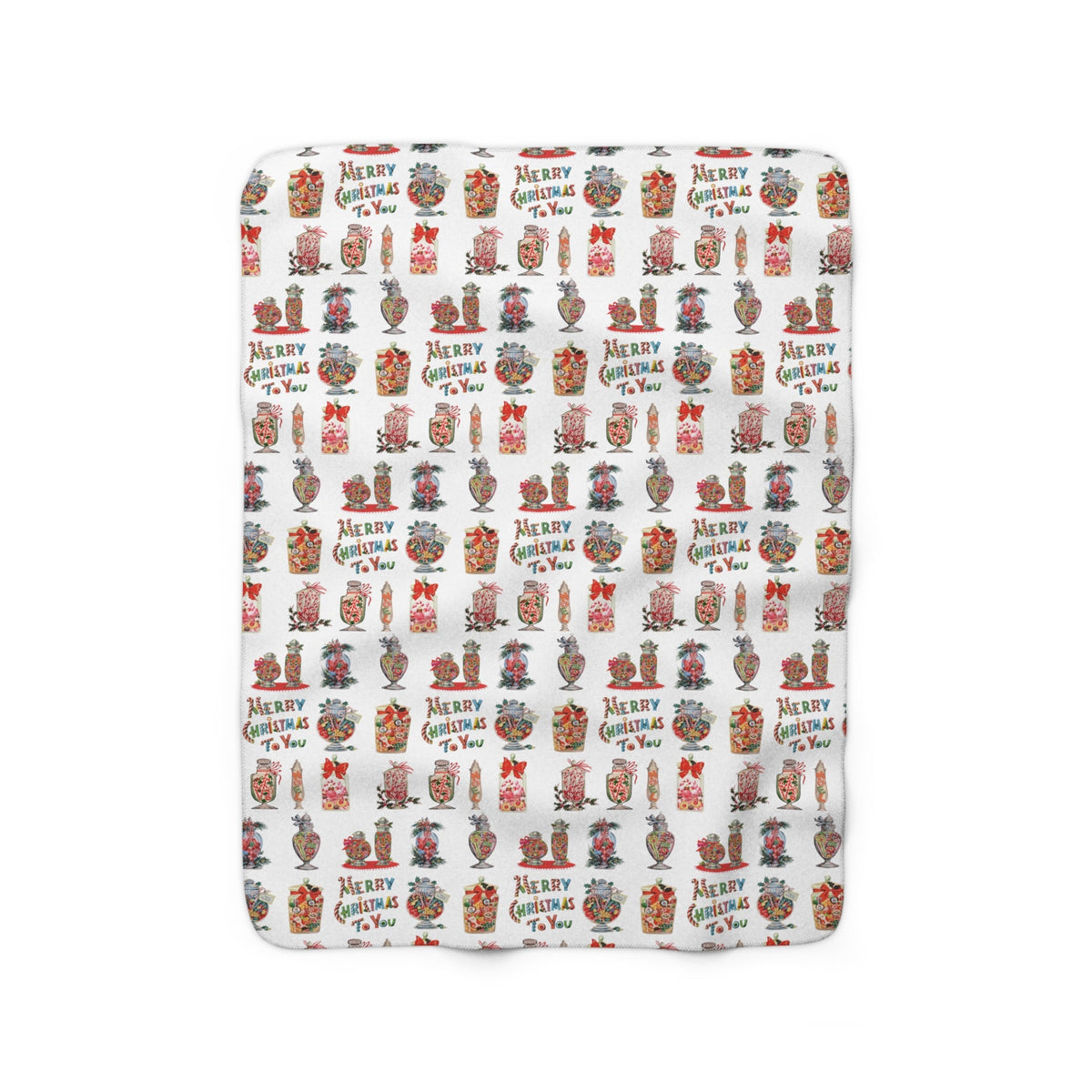 Merry Christmas To You Christmas Candy Mid Century Retro Print Sherpa Fleece Blanket