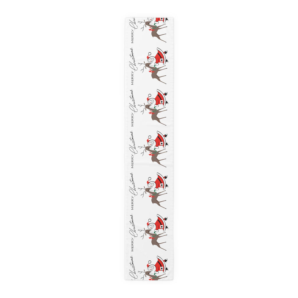 Merry Christmas Santa With Reindeer Mid Century Retro Style Christmas Decor Red Cotton Poly Table Runner