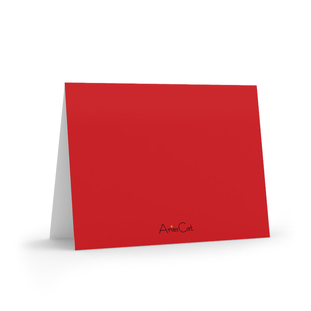 Merry Christmas Lady In Snow Mid Century Retro Christmas Print Red Matte Greeting Cards (8, 16, and 24 pcs)