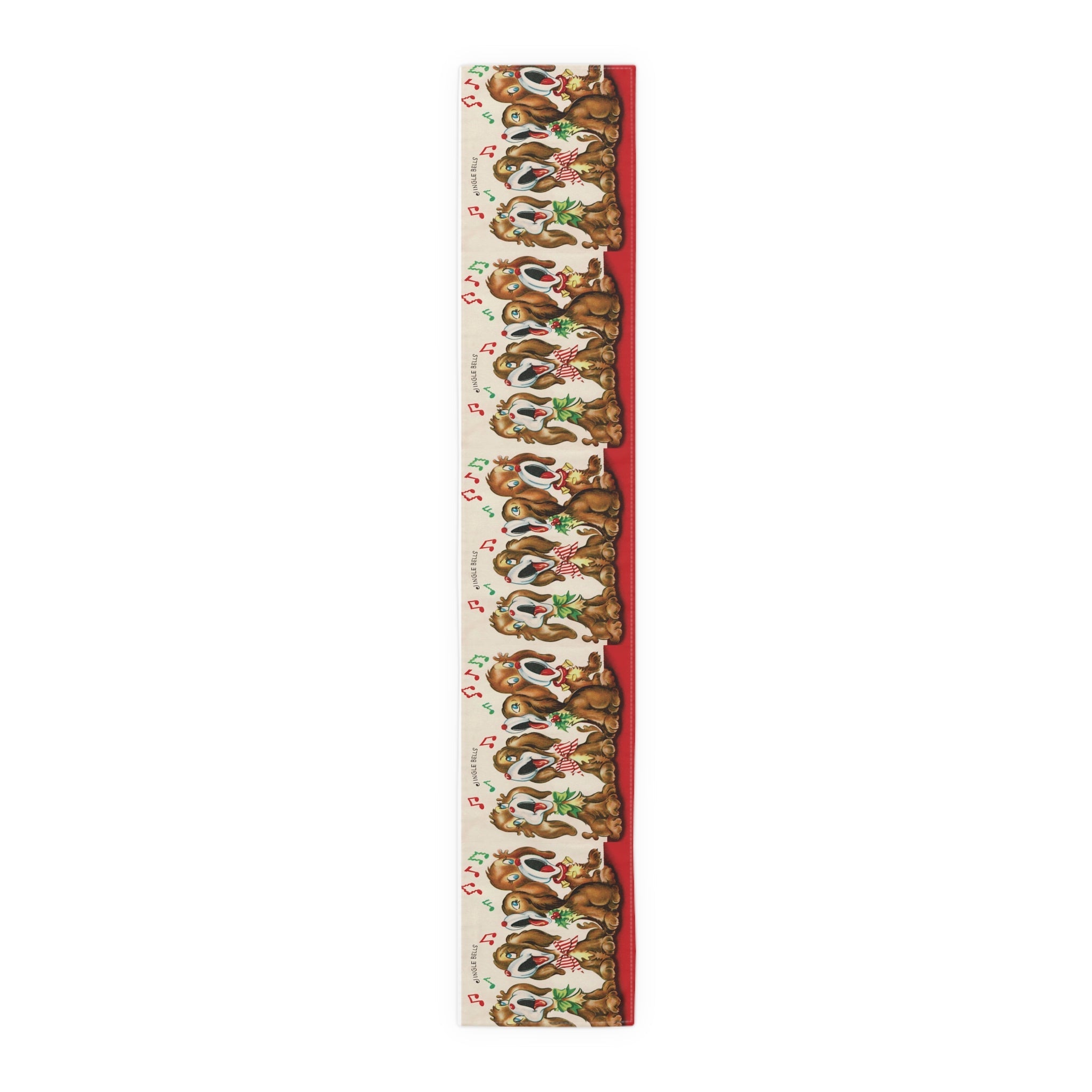 Jingle Bells Christmas Puppies Retro Christmas Print Home Decor Cotton Poly Table Runner