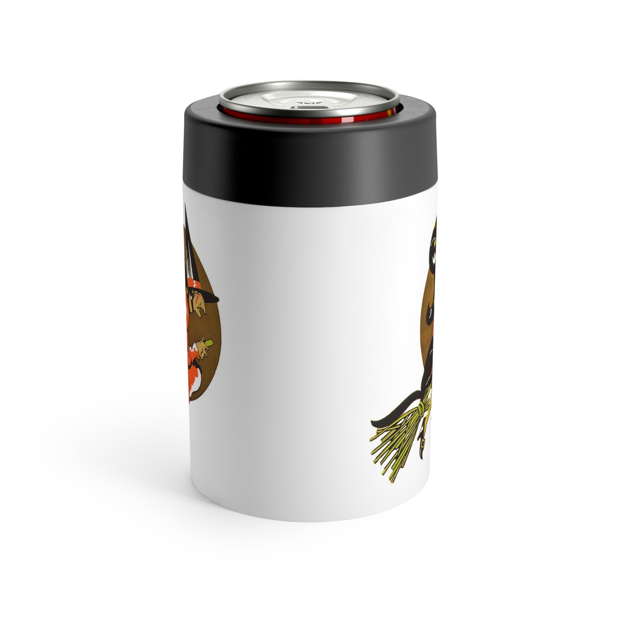 Gold Moon Halloween Witch Black Cat Retro Halloween Print Stainless Steel Can Holder