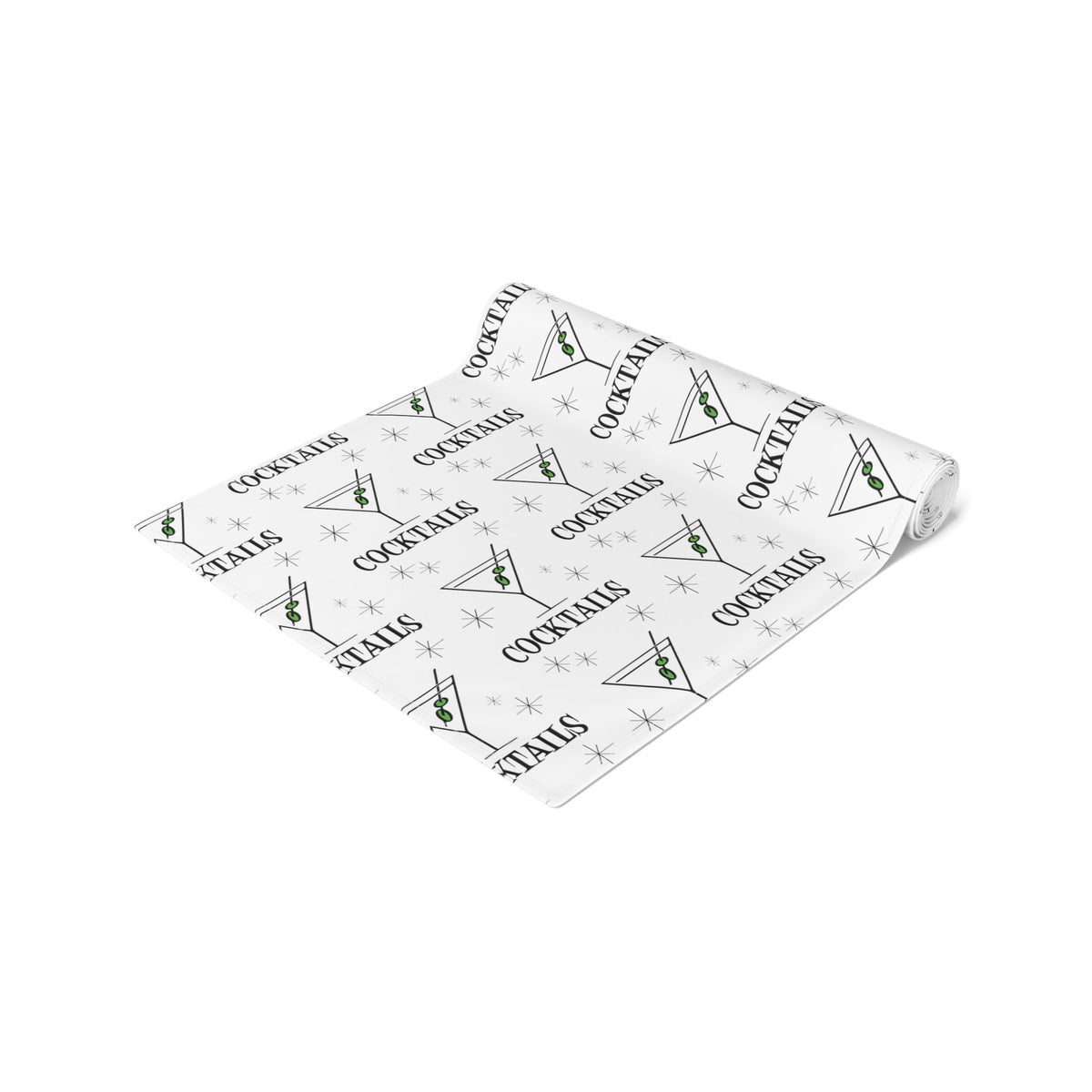 Martini Cocktails Atomic Mid Century Retro Style Print Cotton Poly Table Runner