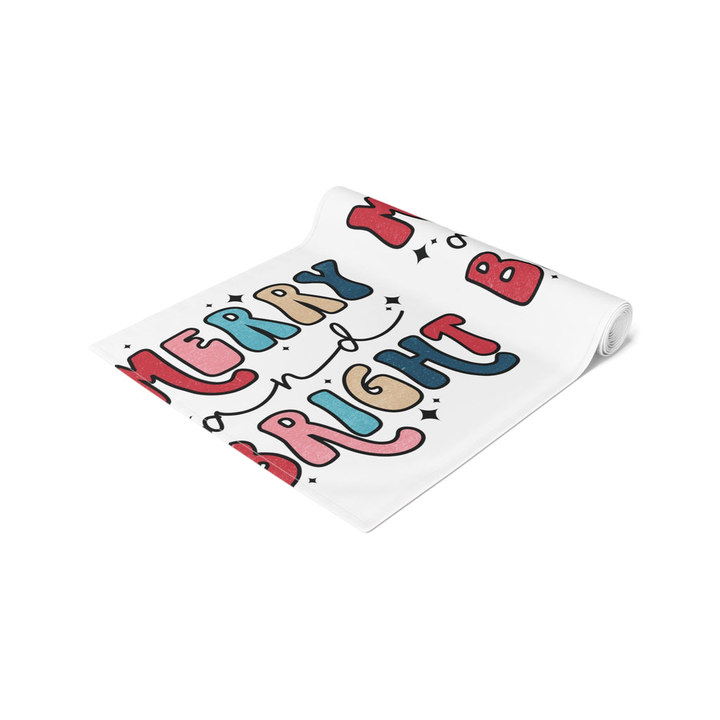 Merry And Bright Christmas Print Home Decor Cotton Poly Table Runner