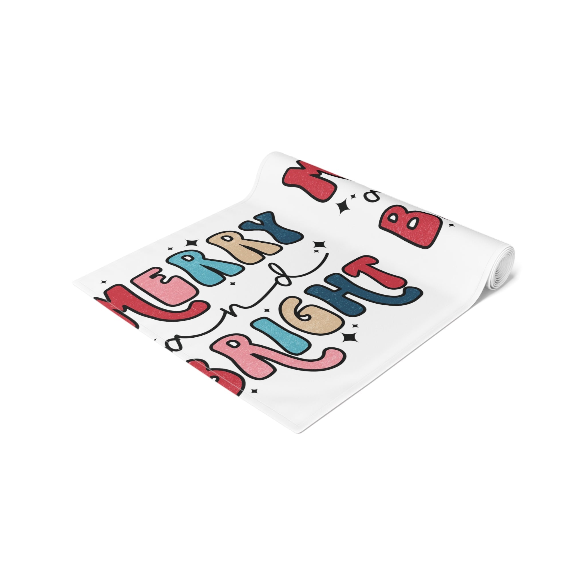 Merry And Bright Christmas Print Home Decor Cotton Poly Table Runner
