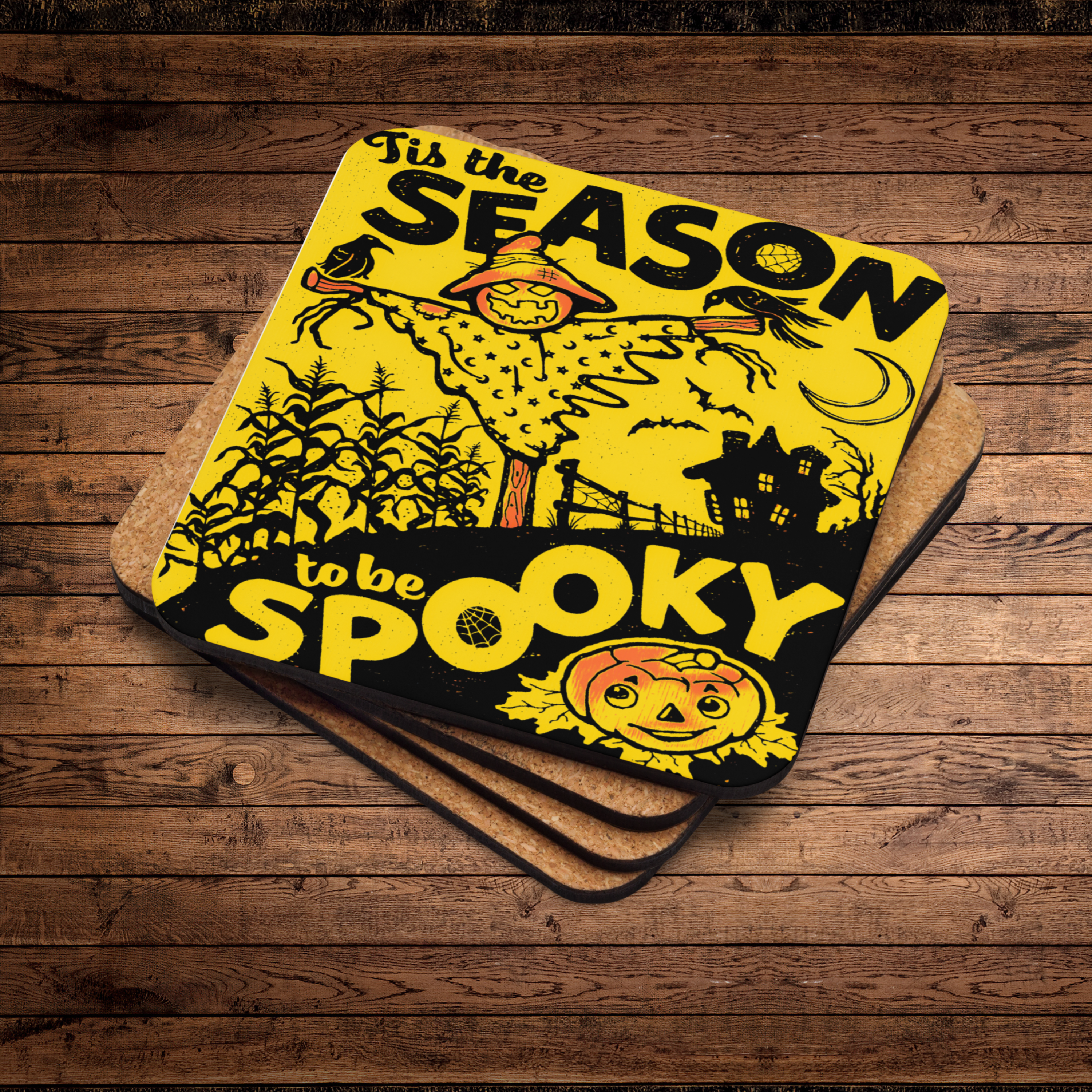 Tis The Season To Be Spooky Retro Halloween Cork-back Coaster
