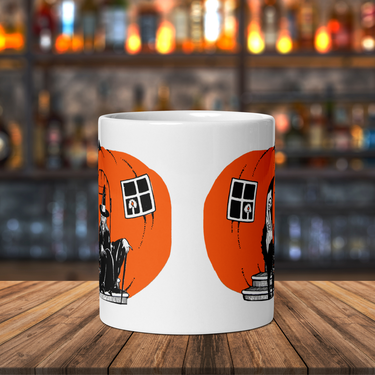 Pumpkin Witch House Black Cat Retro Halloween Vintage Mug