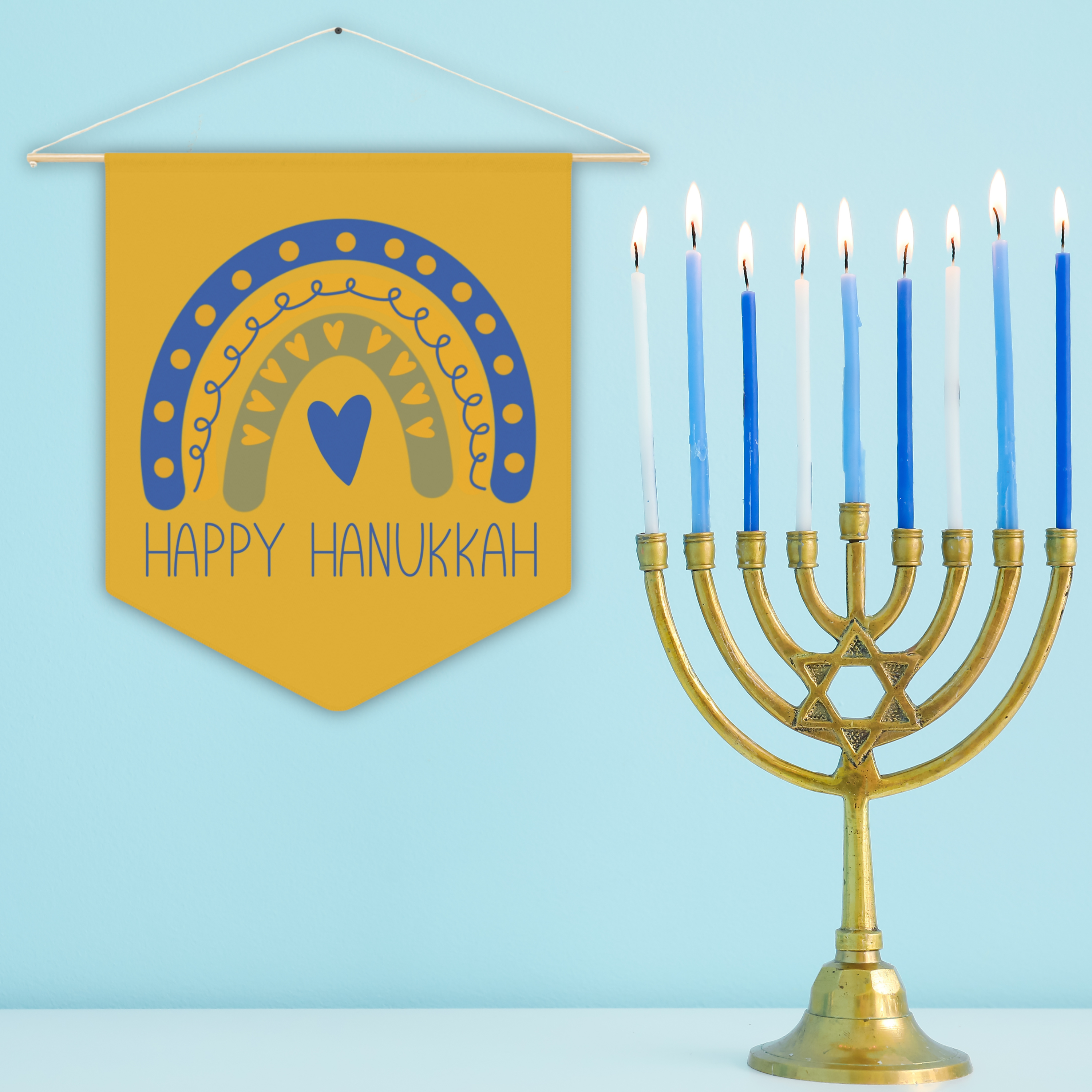 Happy Hanukkah Yellow Wall Hanging Banner Flag